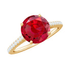 2.5 CT Created Ruby Solitaire Engagement Ring with Diamond Side Stones Lab Created Ruby - ( AAAA ) - Quality - Rosec Jewels