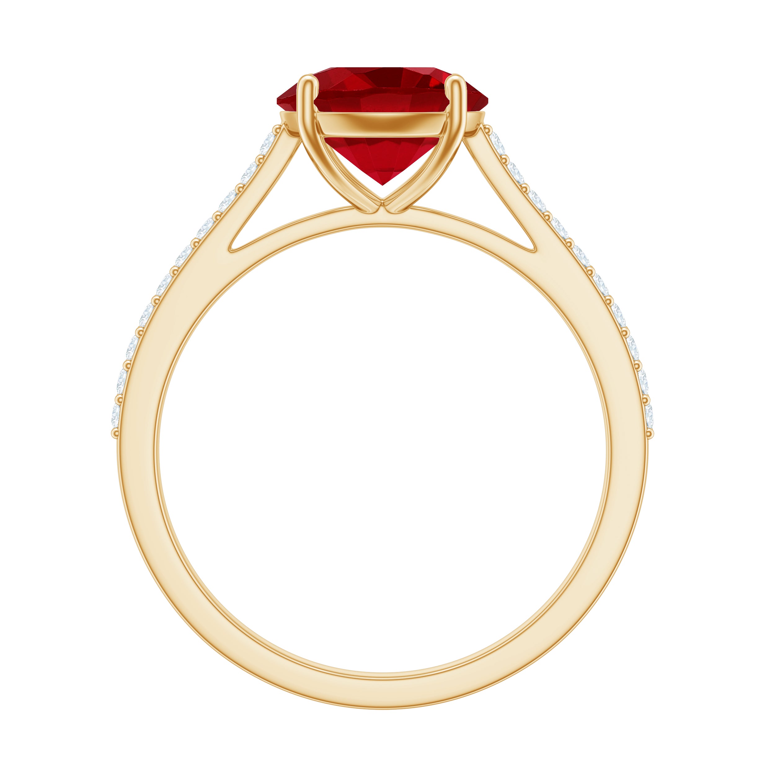 2.5 CT Created Ruby Solitaire Engagement Ring with Diamond Side Stones Lab Created Ruby - ( AAAA ) - Quality - Rosec Jewels