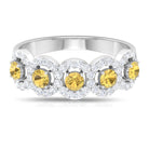 Certified Citrine and Diamond Classic Halo Half Eternity Band Ring Citrine - ( AAA ) - Quality - Rosec Jewels