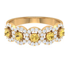 Certified Citrine and Diamond Classic Halo Half Eternity Band Ring Citrine - ( AAA ) - Quality - Rosec Jewels