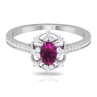 Vintage Style Rhodolite and Diamond Flower Engagement Ring Rhodolite - ( AAA ) - Quality - Rosec Jewels