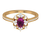 Vintage Style Rhodolite and Diamond Flower Engagement Ring Rhodolite - ( AAA ) - Quality - Rosec Jewels