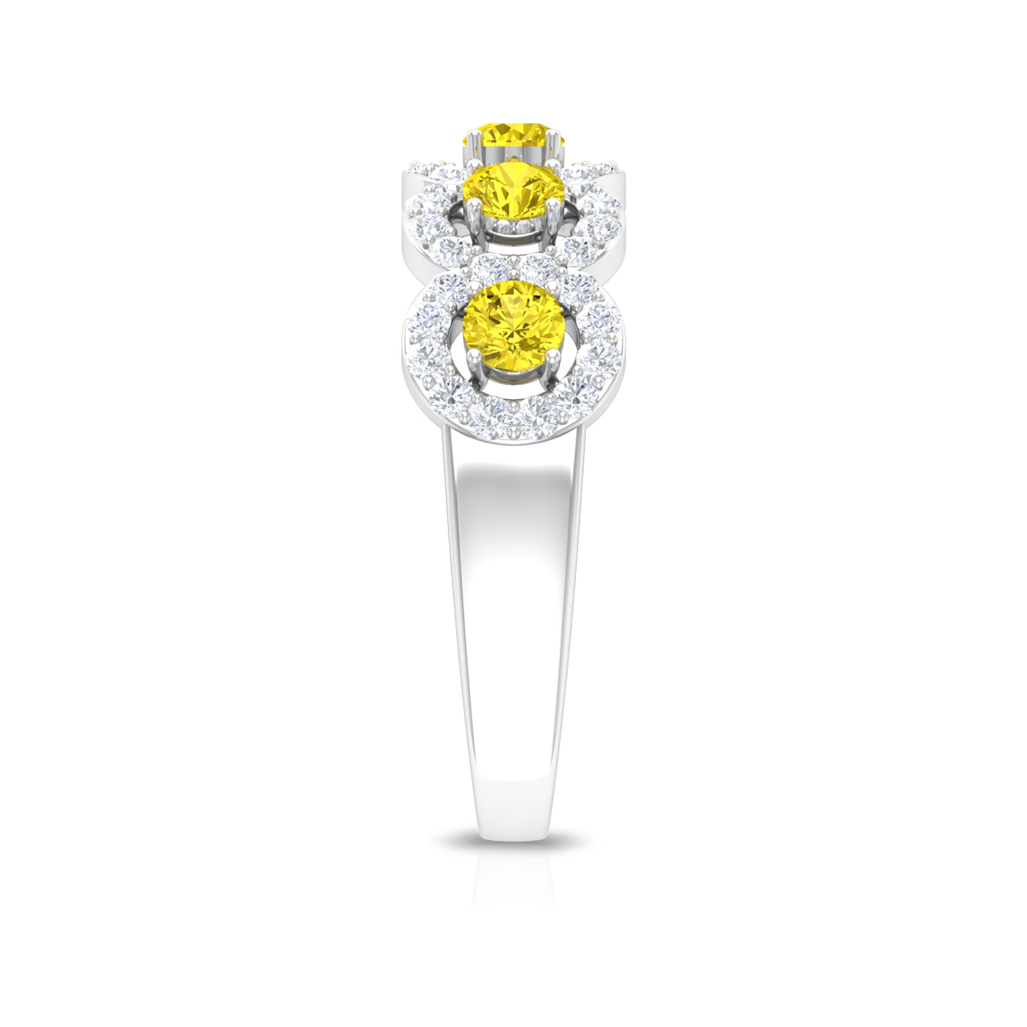 1.50 CT Round Shape Yellow Sapphire and Diamond Halo Classic Half Eternity Ring Yellow Sapphire - ( AAA ) - Quality - Rosec Jewels