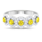 1.50 CT Round Shape Yellow Sapphire and Diamond Halo Classic Half Eternity Ring Yellow Sapphire - ( AAA ) - Quality - Rosec Jewels