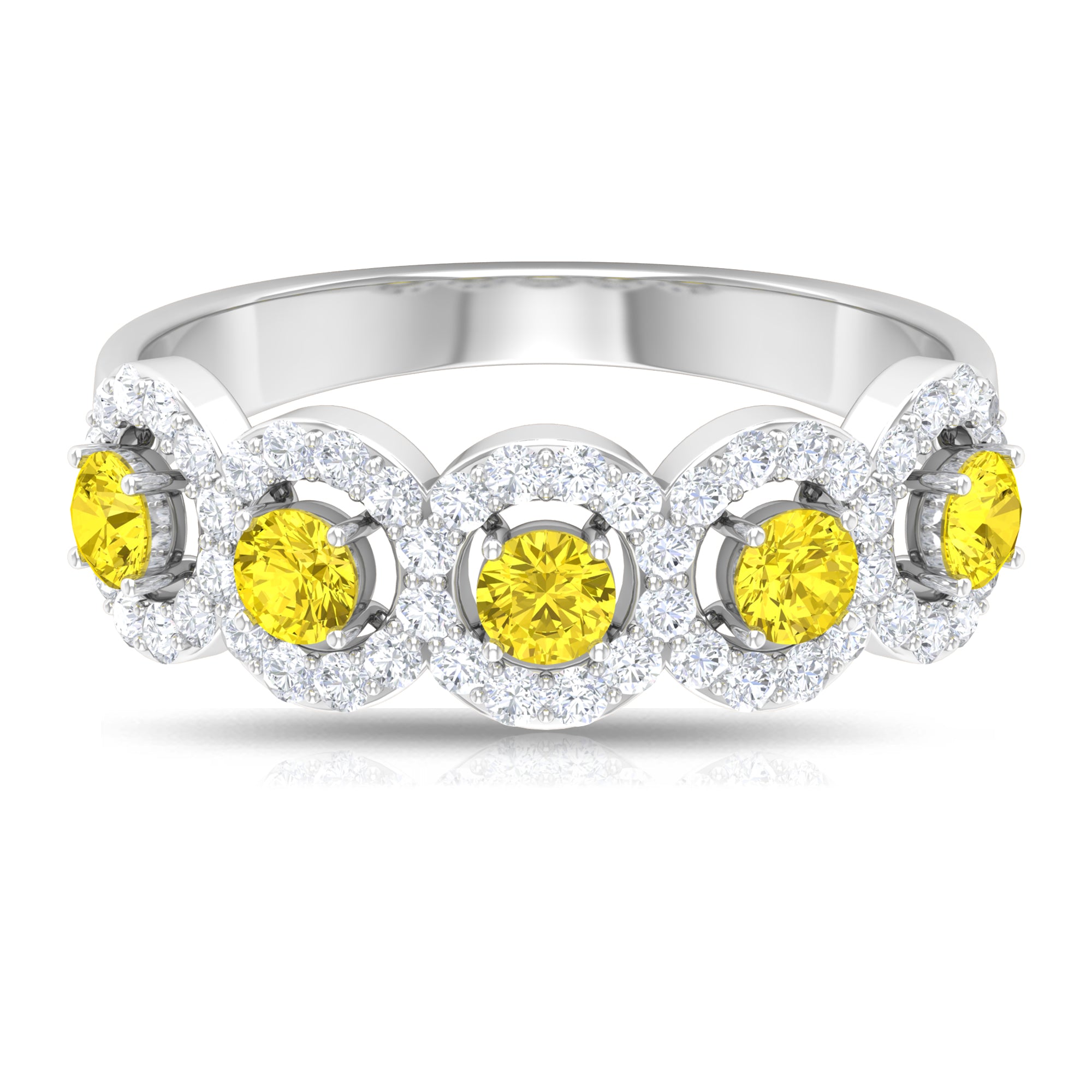 1.50 CT Round Shape Yellow Sapphire and Diamond Halo Classic Half Eternity Ring Yellow Sapphire - ( AAA ) - Quality - Rosec Jewels