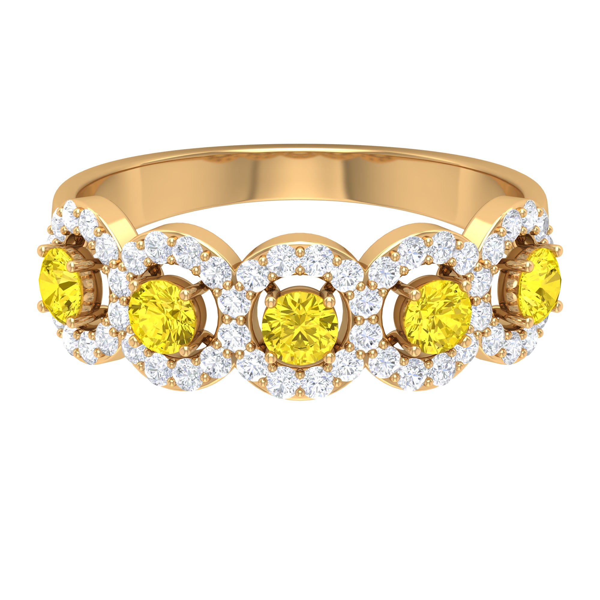 1.50 CT Round Shape Yellow Sapphire and Diamond Halo Classic Half Eternity Ring Yellow Sapphire - ( AAA ) - Quality - Rosec Jewels