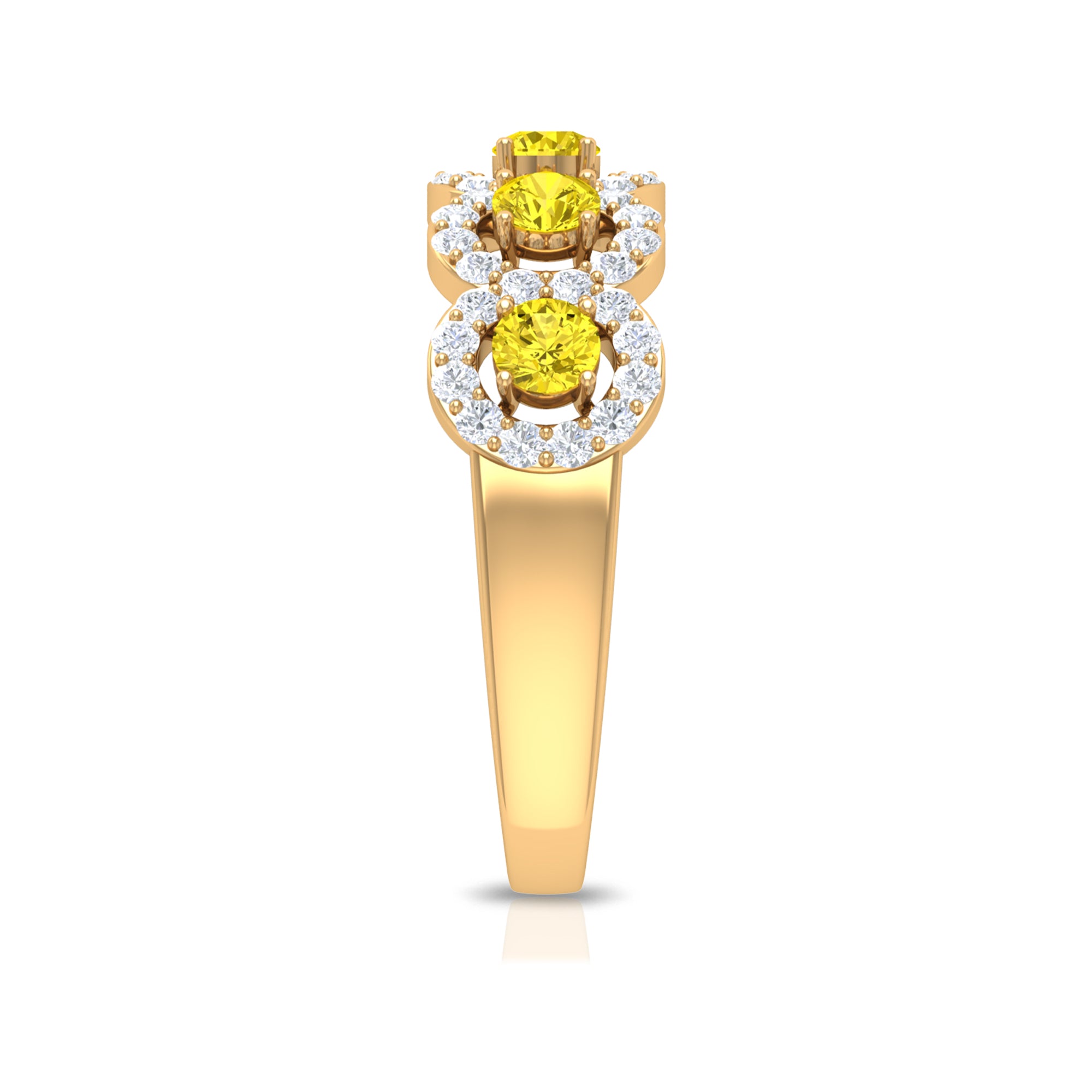 1.50 CT Round Shape Yellow Sapphire and Diamond Halo Classic Half Eternity Ring Yellow Sapphire - ( AAA ) - Quality - Rosec Jewels