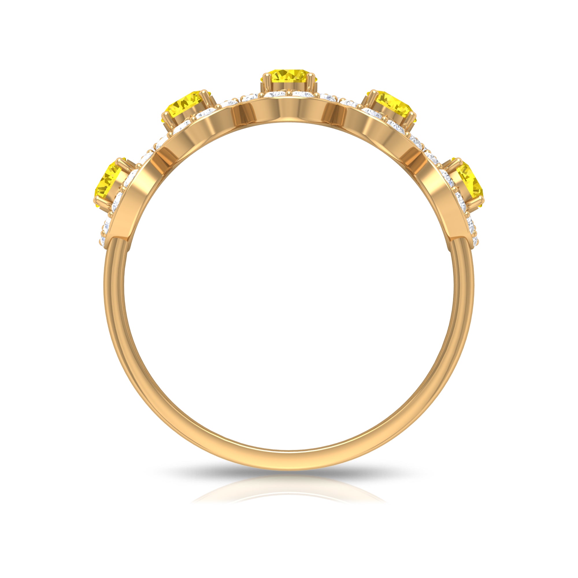 1.50 CT Round Shape Yellow Sapphire and Diamond Halo Classic Half Eternity Ring Yellow Sapphire - ( AAA ) - Quality - Rosec Jewels