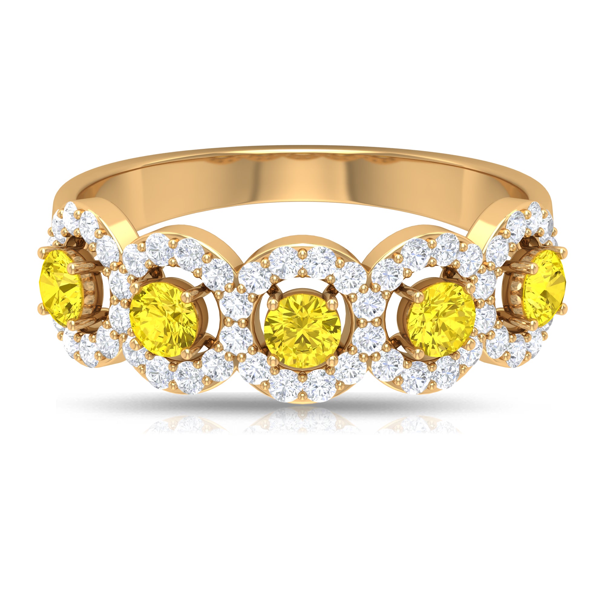 1.50 CT Round Shape Yellow Sapphire and Diamond Halo Classic Half Eternity Ring Yellow Sapphire - ( AAA ) - Quality - Rosec Jewels