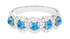 Round Shape Swiss Blue Topaz and Diamond Halo Classic Band Ring in Prong Setting Swiss Blue Topaz - ( AAA ) - Quality - Rosec Jewels