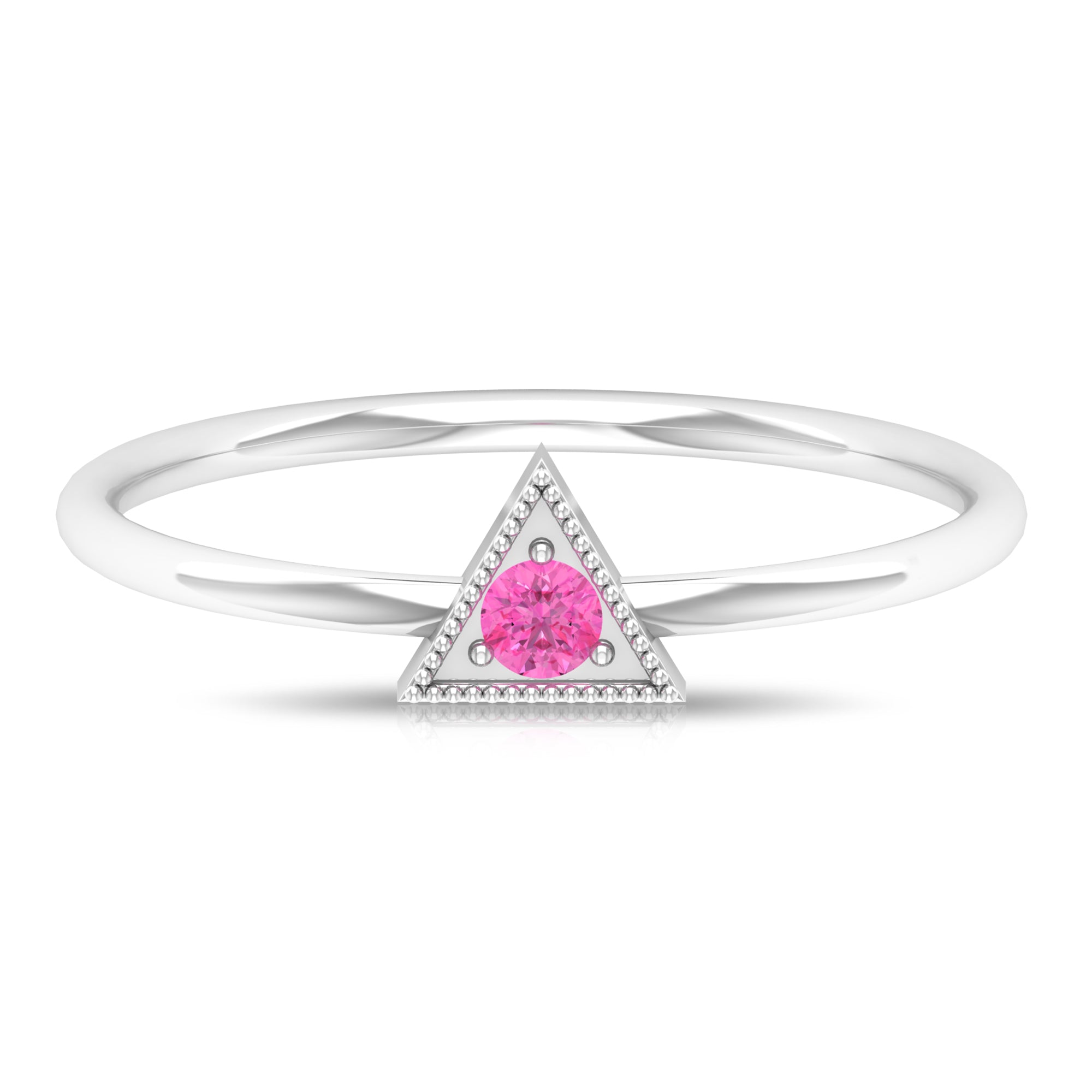 Triangle Shape Ring with Pink Sapphire and Milgrain Detailing Pink Sapphire - ( AAA ) - Quality - Rosec Jewels