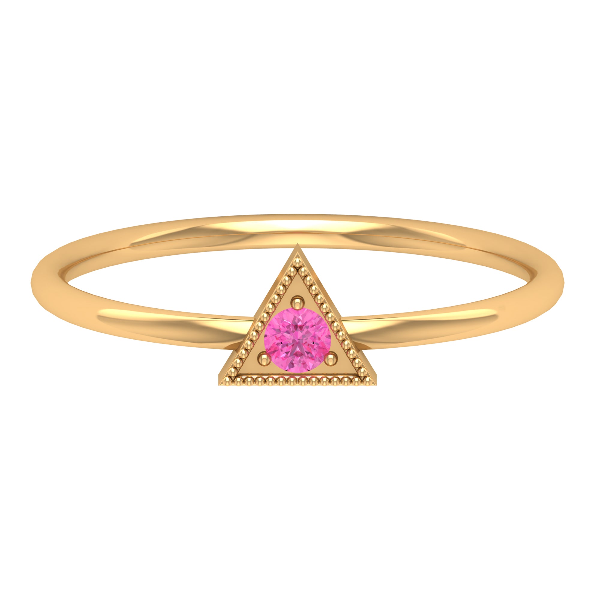 Triangle Shape Ring with Pink Sapphire and Milgrain Detailing Pink Sapphire - ( AAA ) - Quality - Rosec Jewels