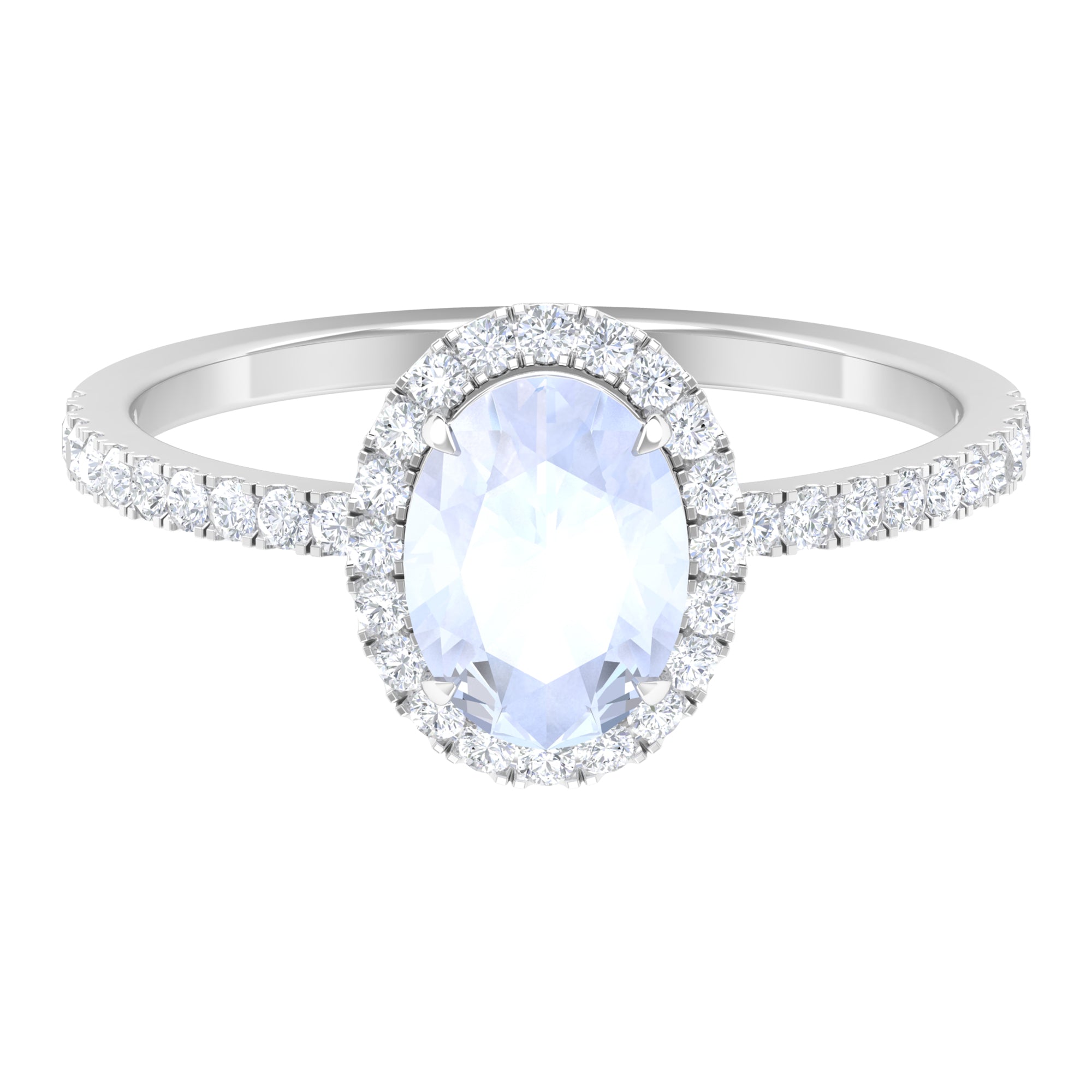 Oval Moonstone Engagement Ring with Diamond Halo