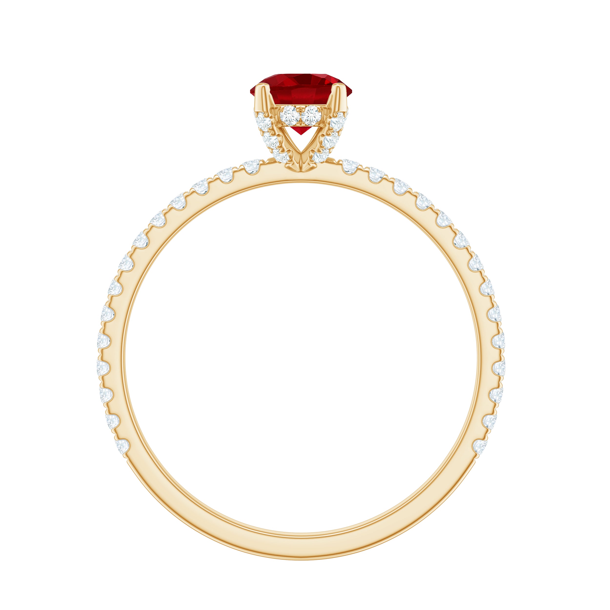 Created Ruby and Diamond Minimal Solitaire Engagement Ring Lab Created Ruby - ( AAAA ) - Quality - Rosec Jewels