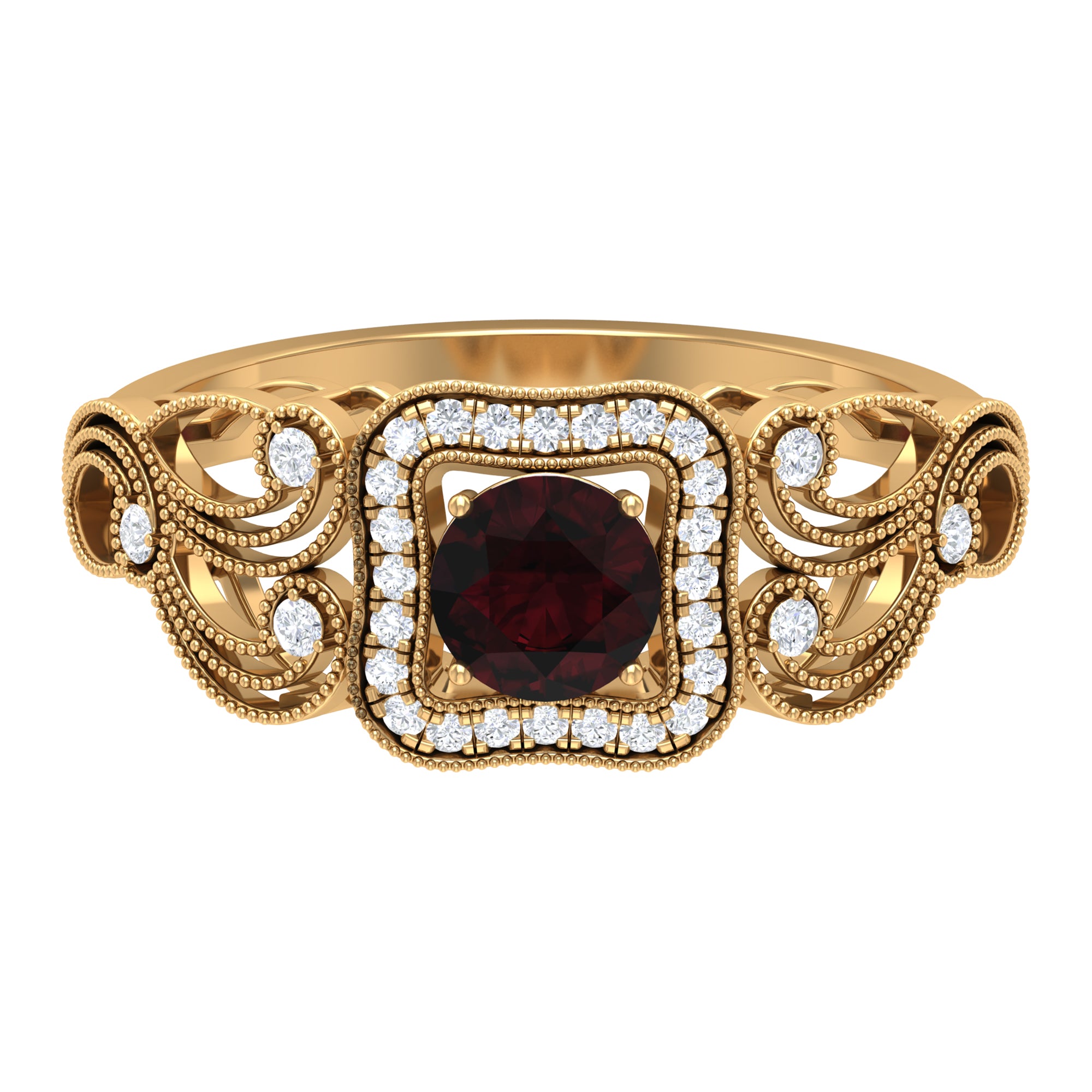 0.75 CT Garnet and Diamond Art Deco Engagement Ring with Milgrain Details Garnet - ( AAA ) - Quality - Rosec Jewels