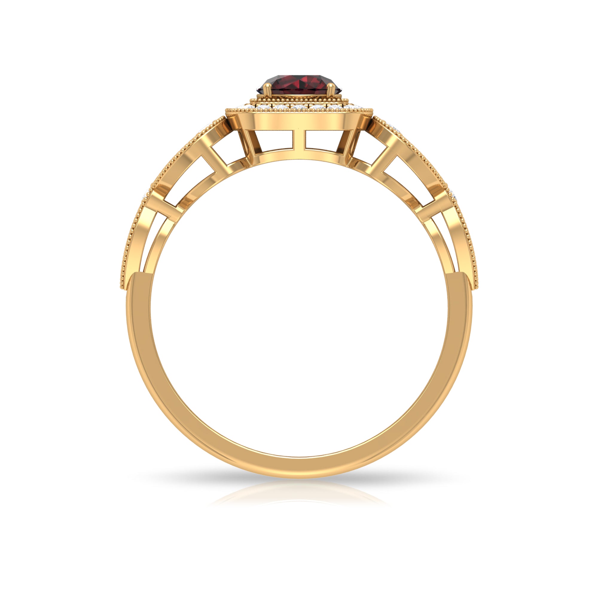 0.75 CT Garnet and Diamond Art Deco Engagement Ring with Milgrain Details Garnet - ( AAA ) - Quality - Rosec Jewels