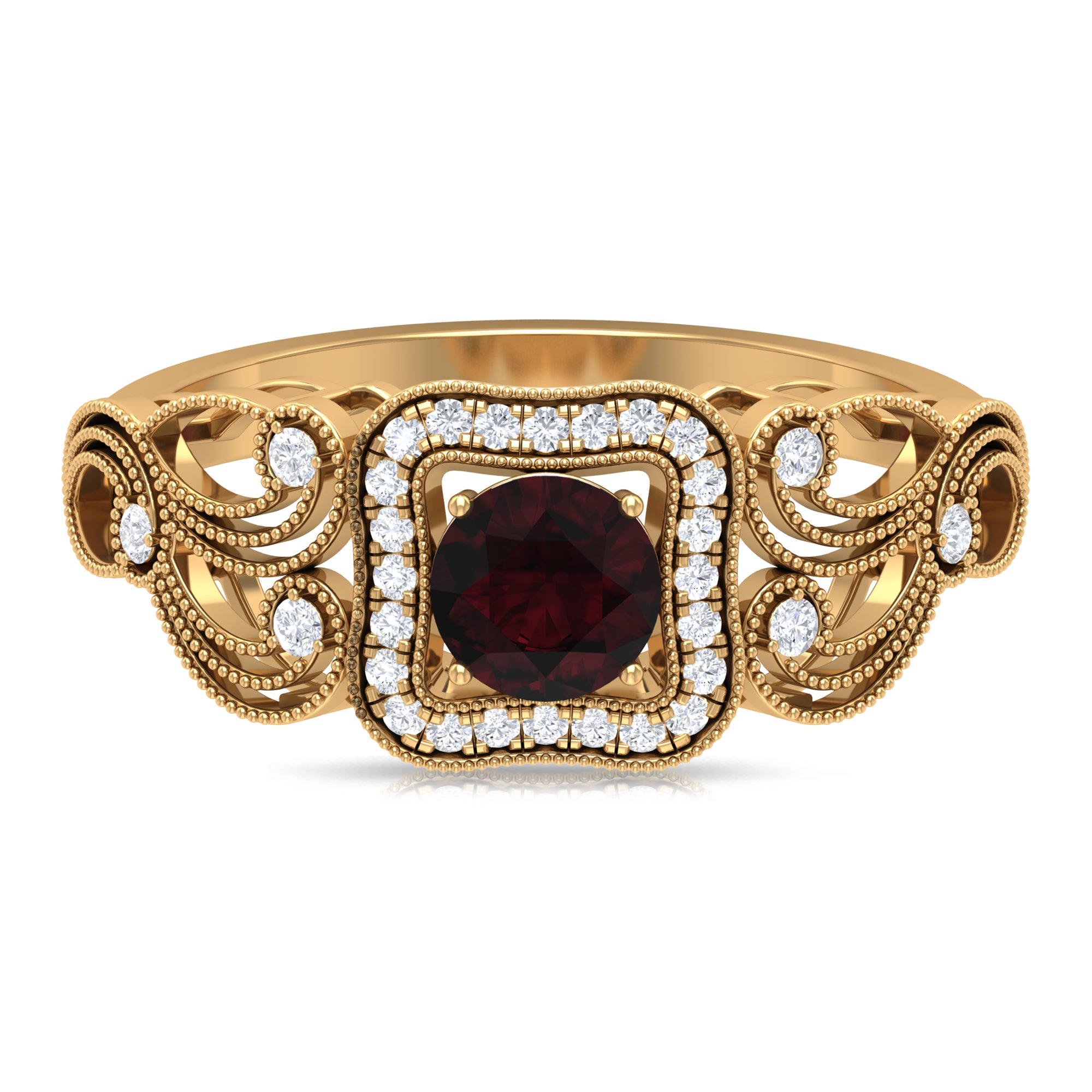 0.75 CT Garnet and Diamond Art Deco Engagement Ring with Milgrain Details Garnet - ( AAA ) - Quality - Rosec Jewels