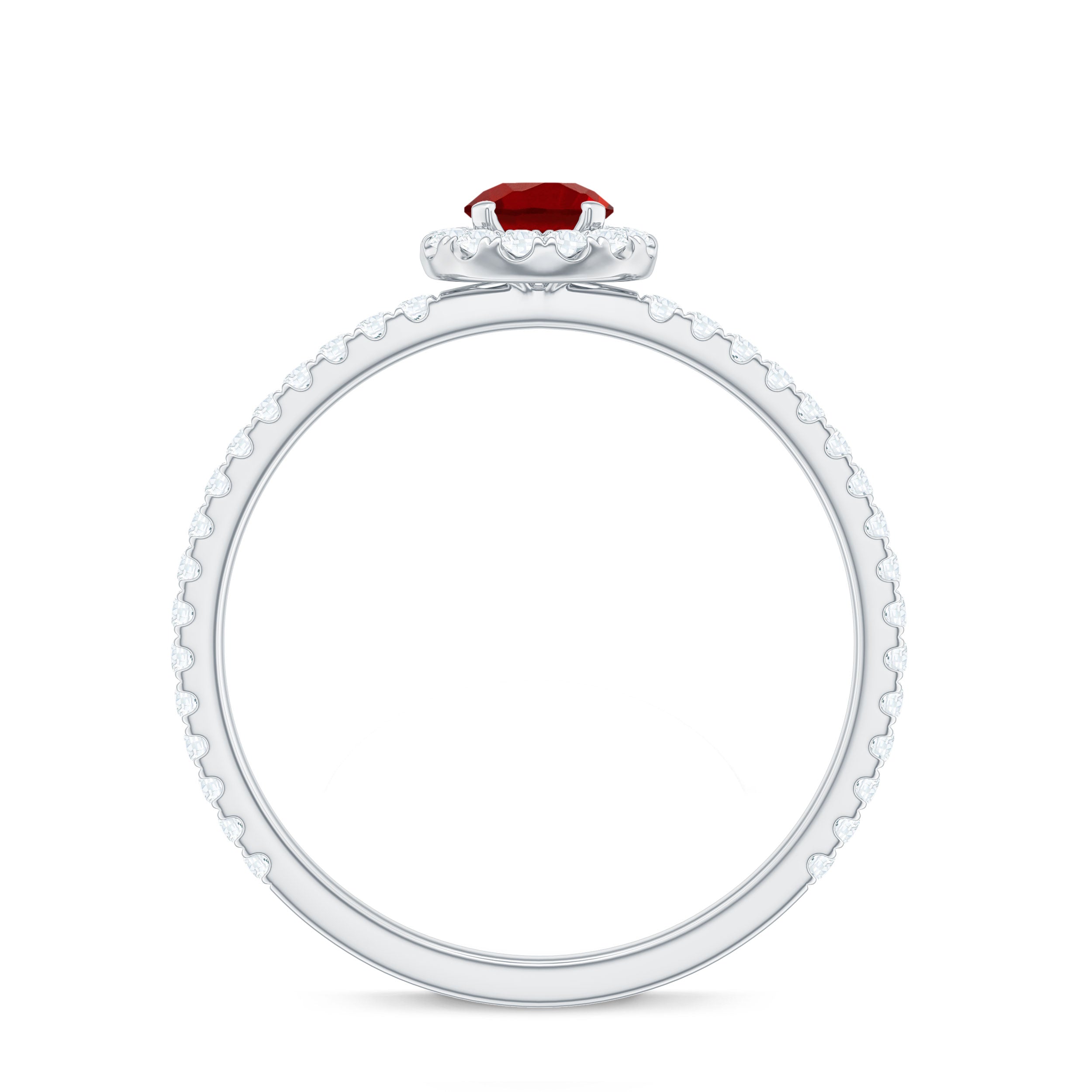 Minimal Lab Grown Ruby Engagement Ring with Diamond Accent Lab Created Ruby - ( AAAA ) - Quality - Rosec Jewels