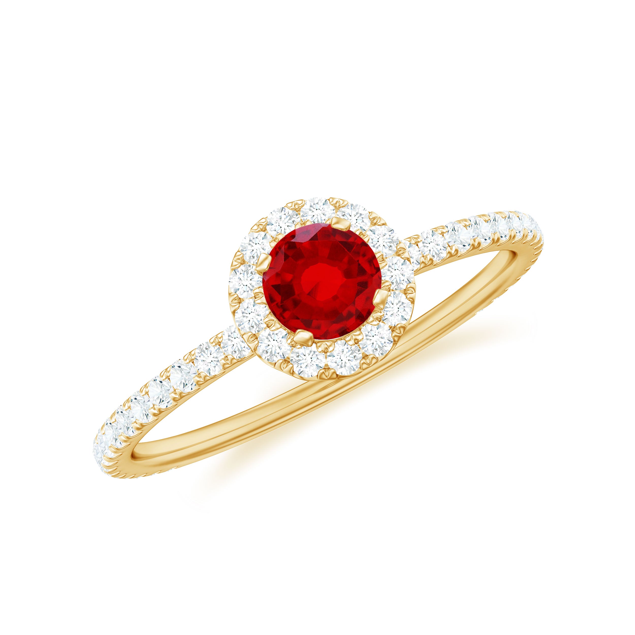 Minimal Lab Grown Ruby Engagement Ring with Diamond Accent Lab Created Ruby - ( AAAA ) - Quality - Rosec Jewels