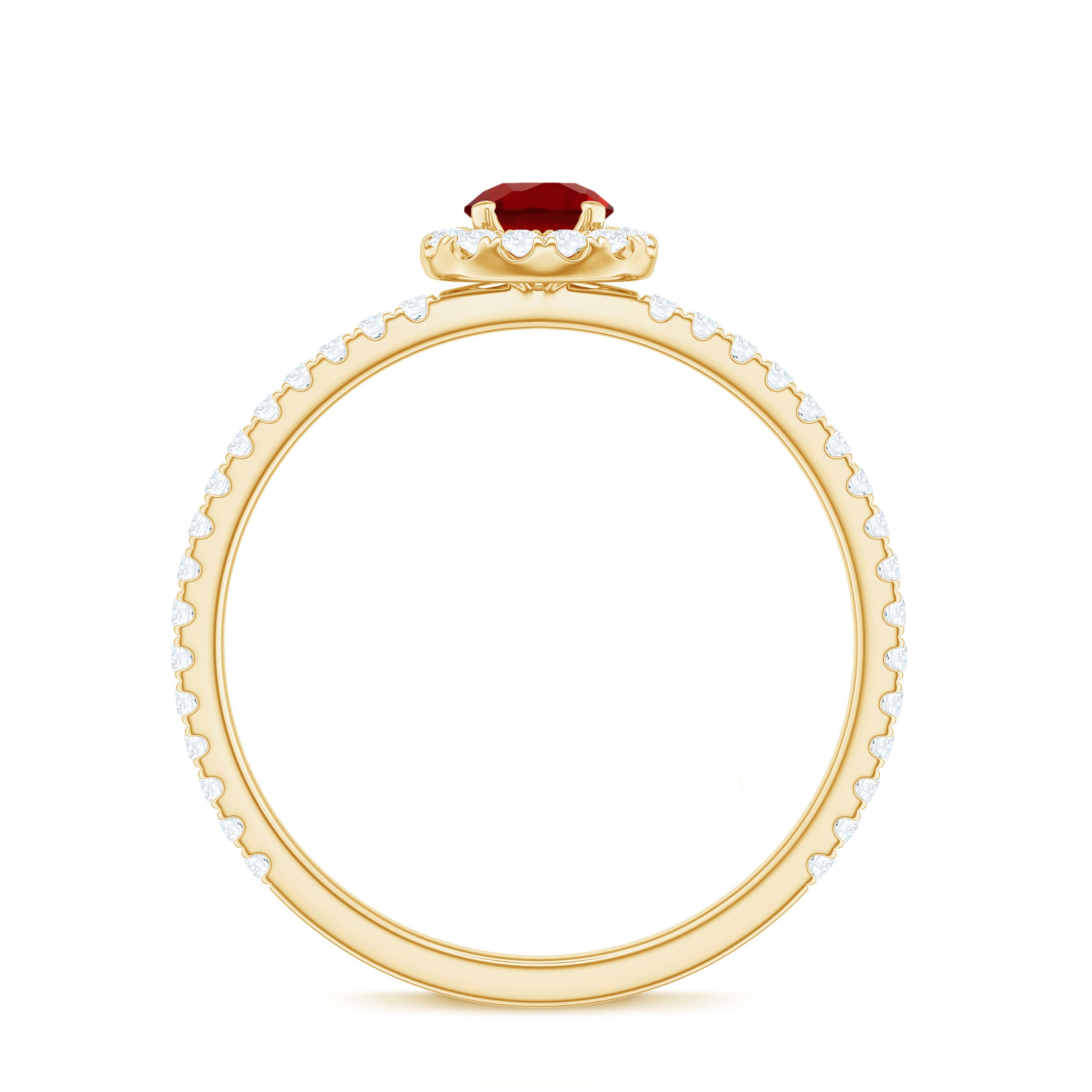 Minimal Lab Grown Ruby Engagement Ring with Diamond Accent Lab Created Ruby - ( AAAA ) - Quality - Rosec Jewels