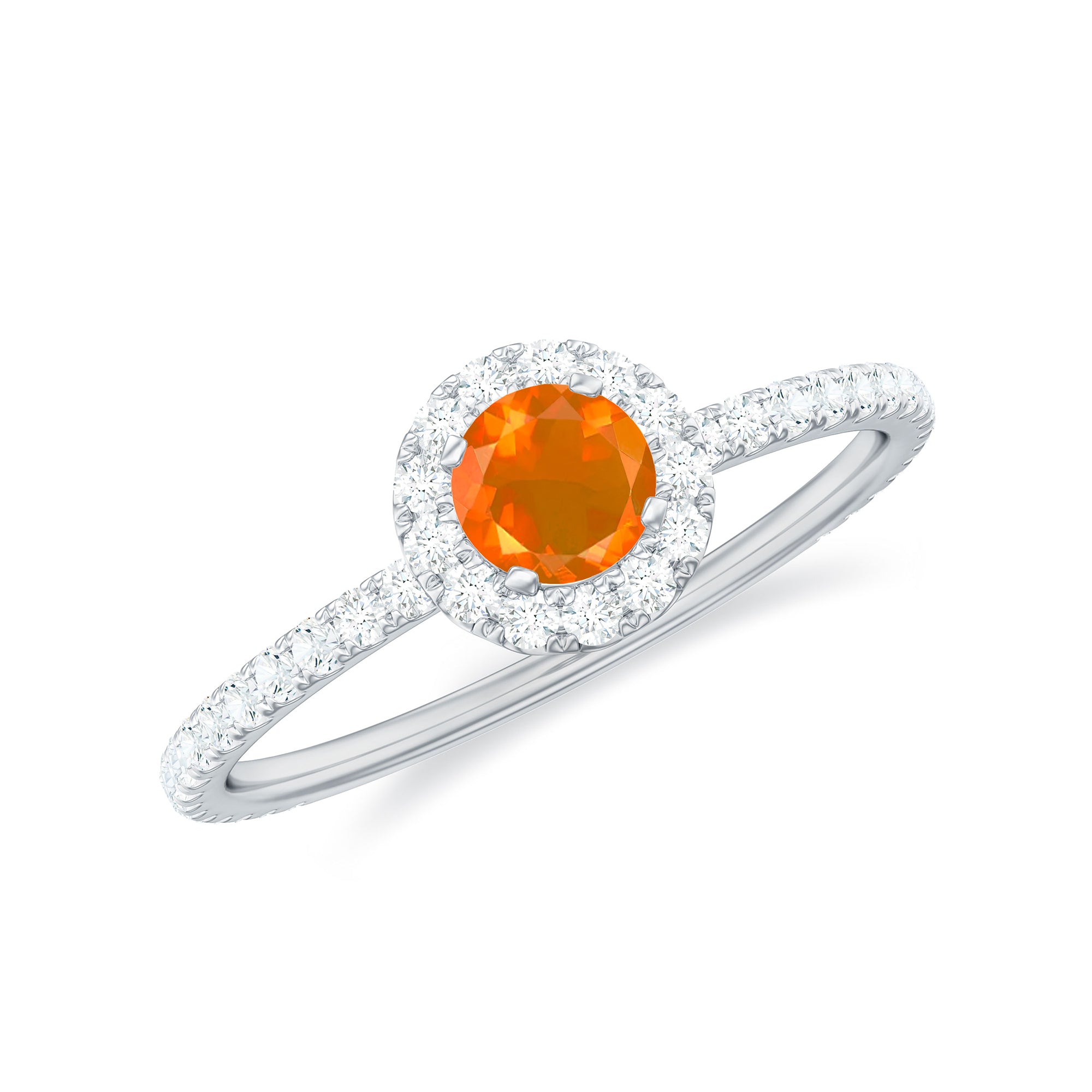 Round Fire Opal Minimal Engagement Ring with Diamond Fire Opal - ( AAA ) - Quality - Rosec Jewels