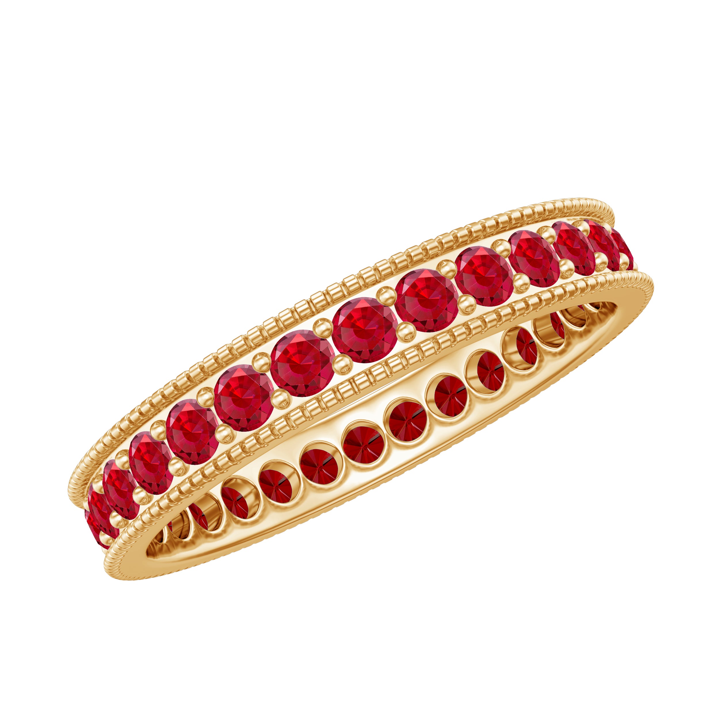 1.50 CT Created Ruby Eternity Band Ring with Gold Milgrain Details Lab Created Ruby - ( AAAA ) - Quality - Rosec Jewels