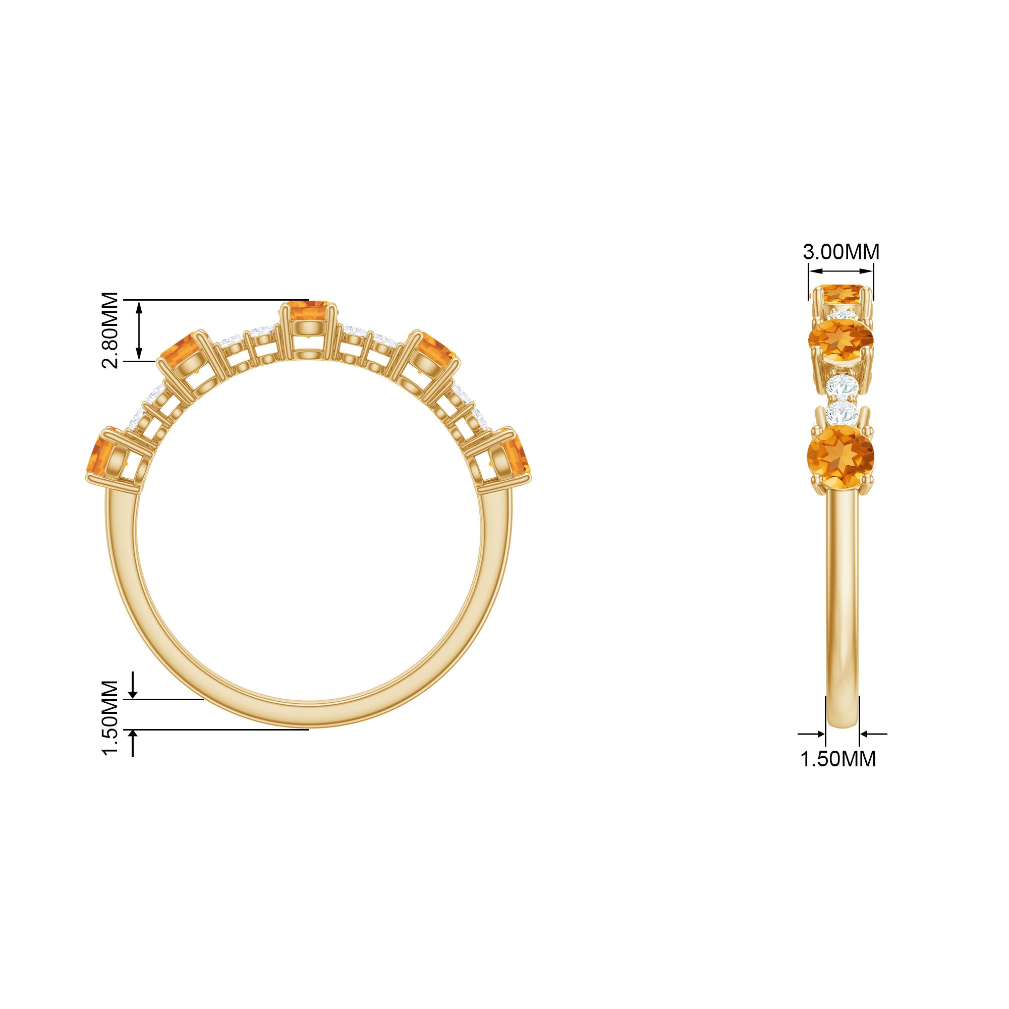 3/4 CT Citrine and Diamond Minimal Stackable Gold Ring Citrine - ( AAA ) - Quality - Rosec Jewels