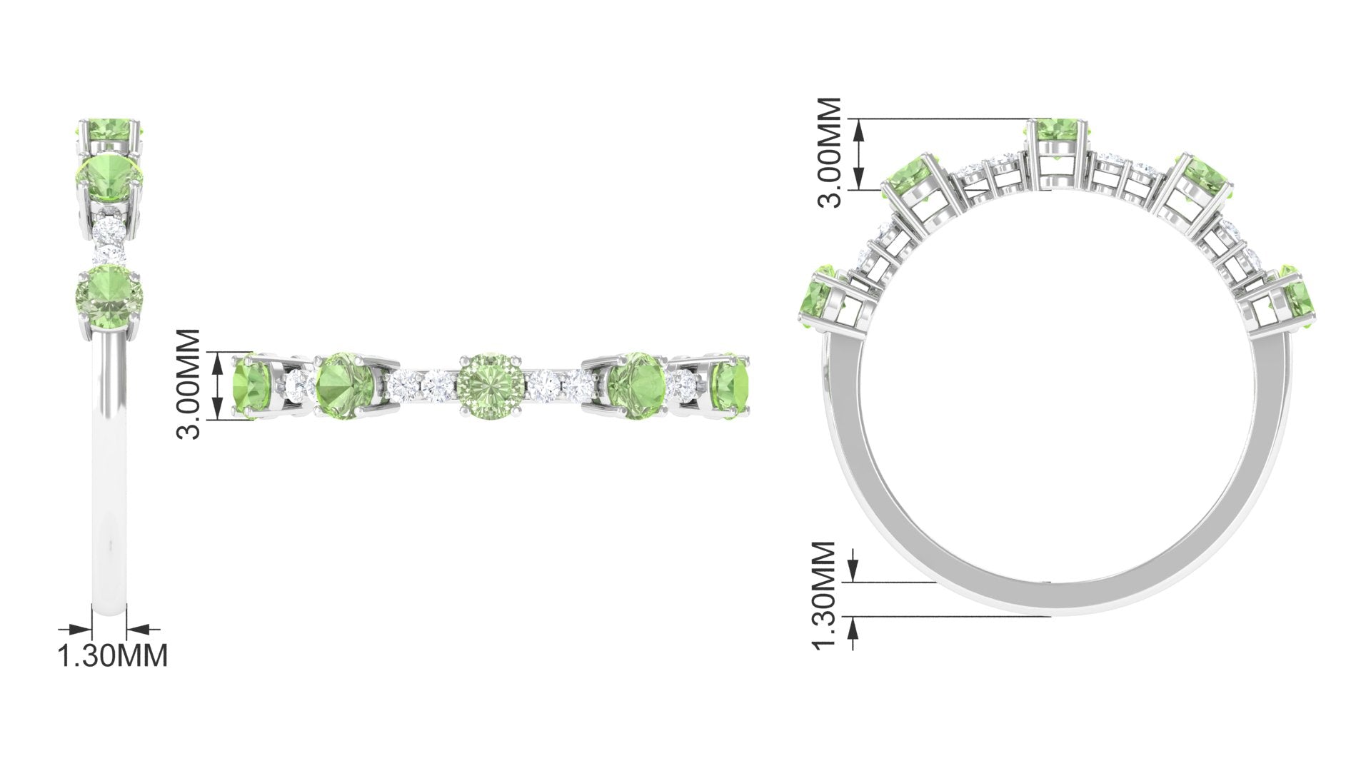 3/4 CT Green Sapphire and Diamond Minimal Stackable Ring Green Sapphire - ( AAA ) - Quality - Rosec Jewels