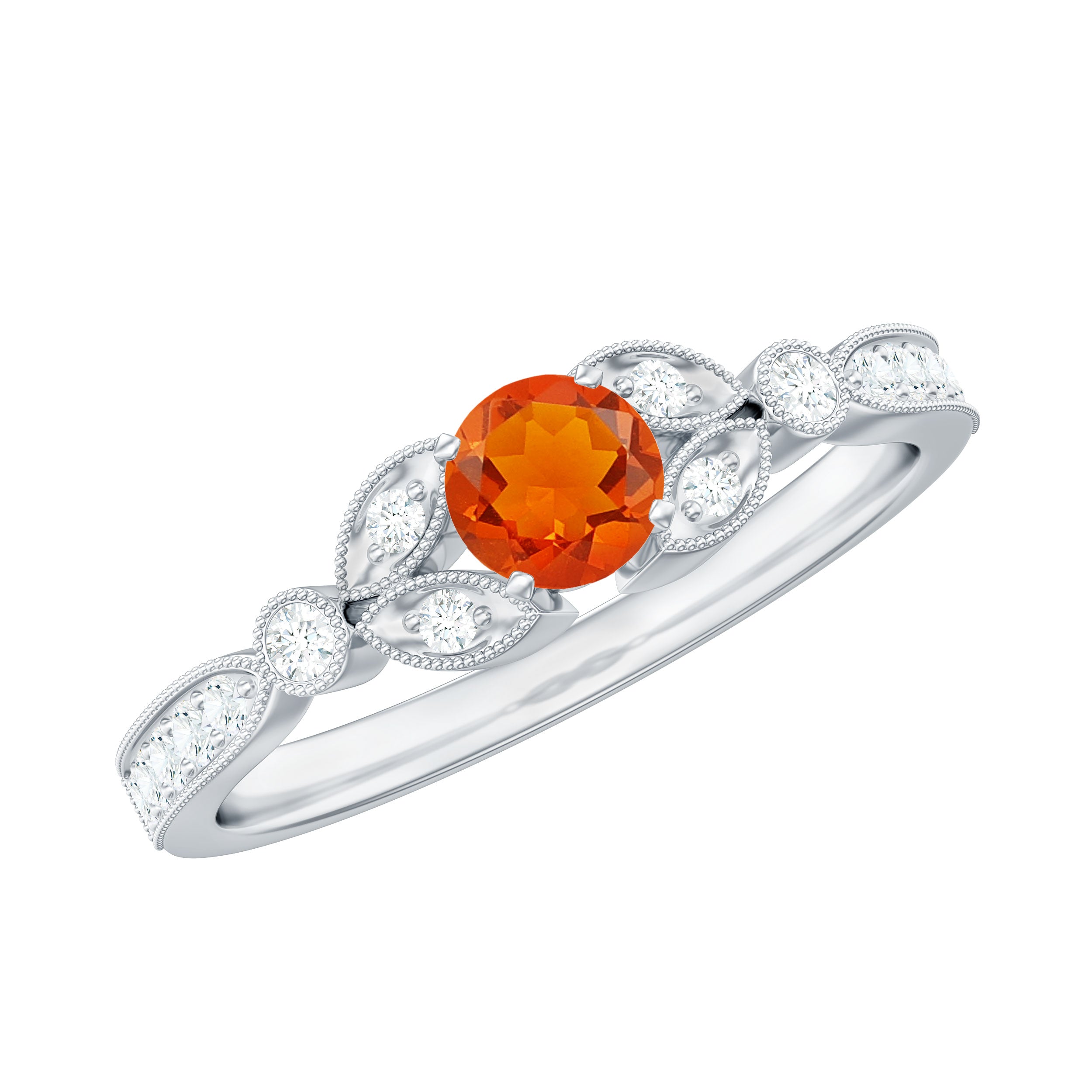 Minimal Fire Opal and Diamond Promise Ring Fire Opal - ( AAA ) - Quality - Rosec Jewels