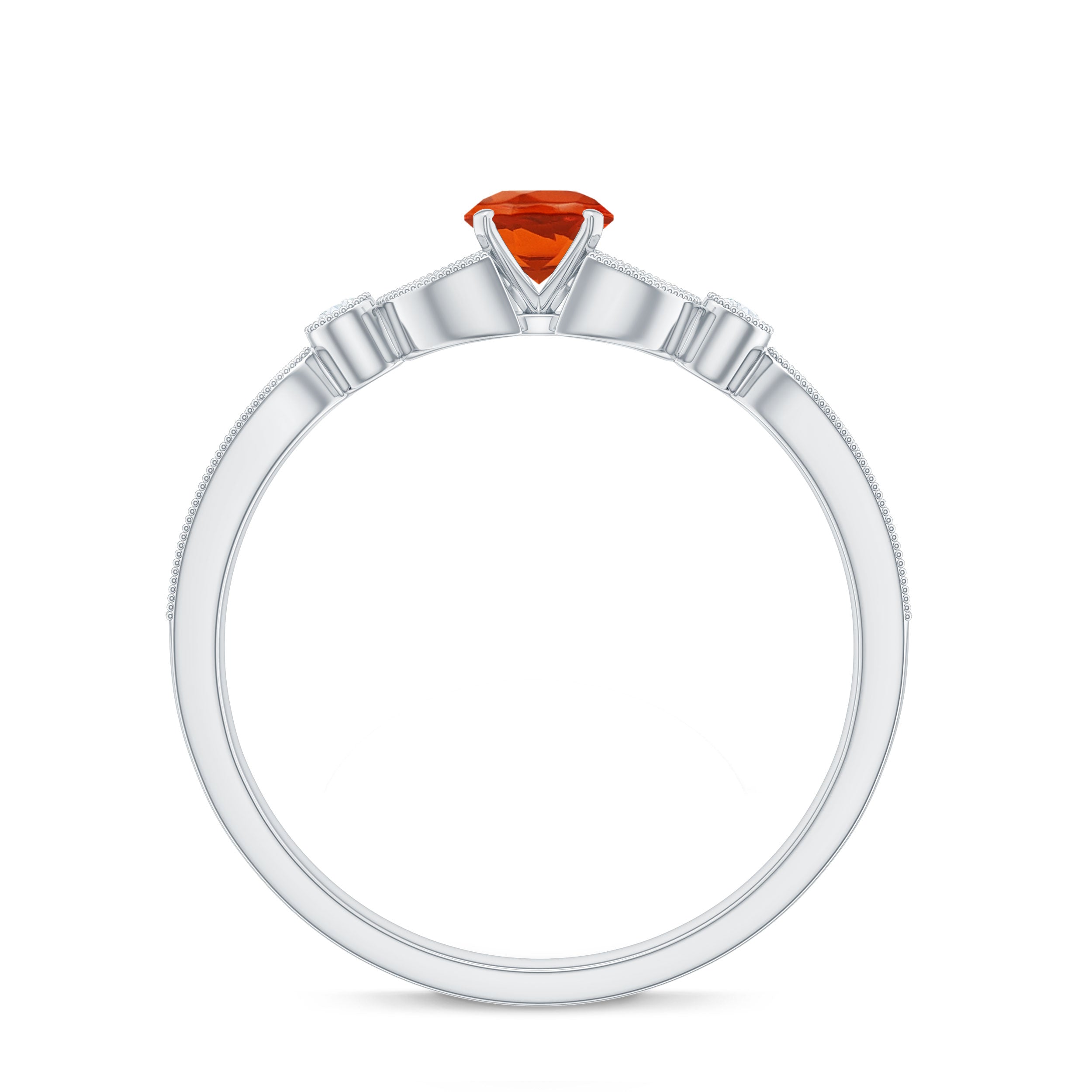 Minimal Fire Opal and Diamond Promise Ring Fire Opal - ( AAA ) - Quality - Rosec Jewels