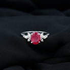 2 CT Claw Set Oval Created Ruby Solitaire and Marquise Diamond Trio Ring Lab Created Ruby - ( AAAA ) - Quality - Rosec Jewels