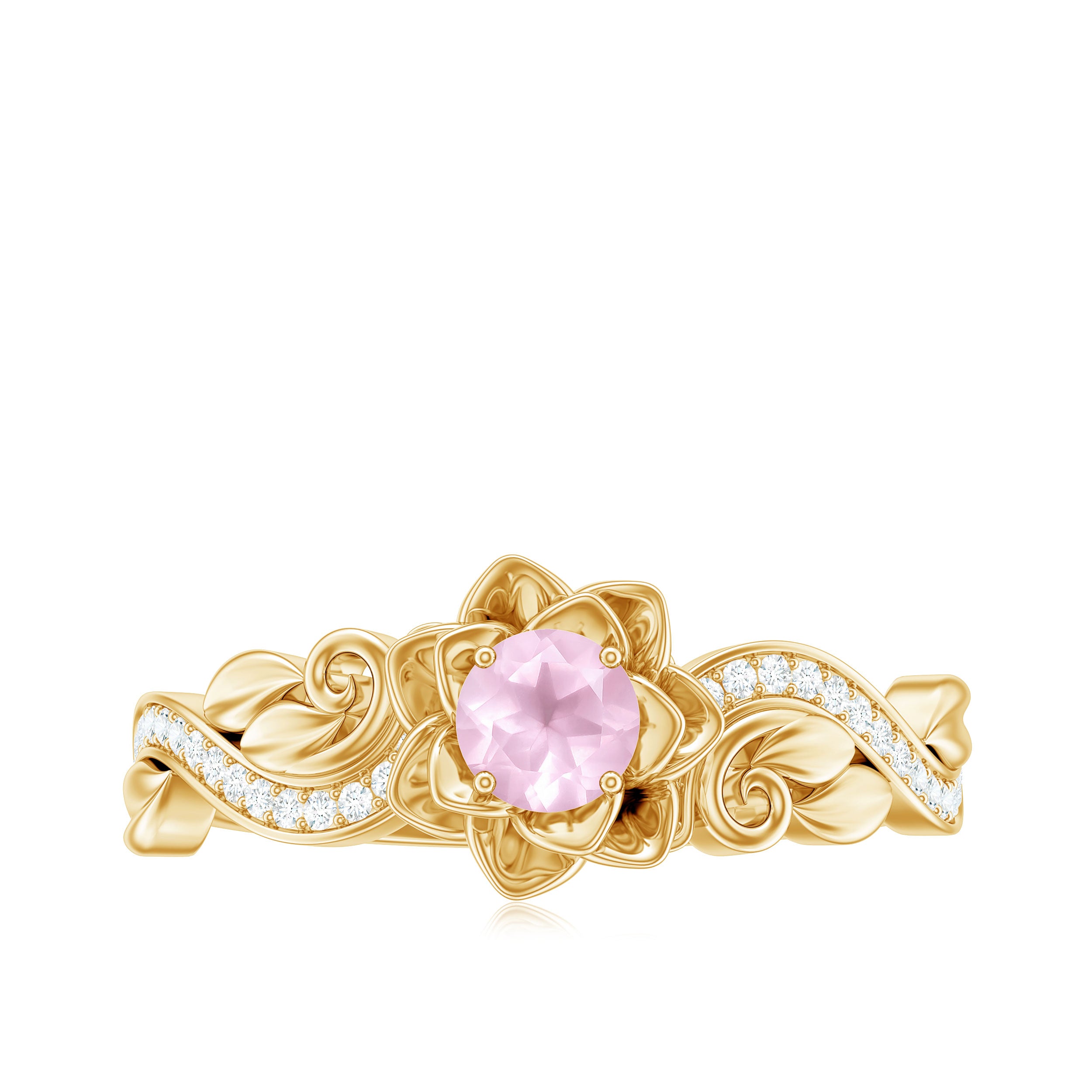 1/2 CT Floral Inspired Rose Quartz and Diamond Engagement Ring Rose Quartz - ( AAA ) - Quality - Rosec Jewels