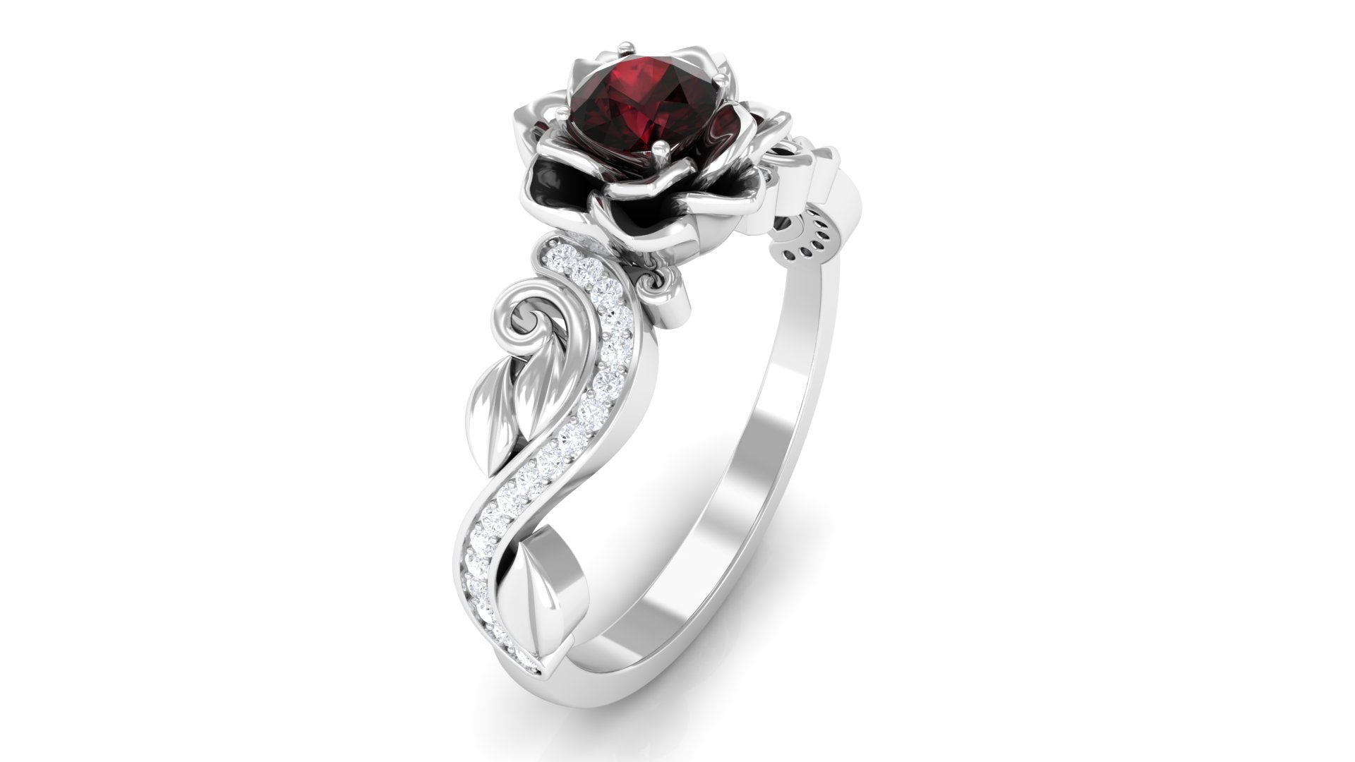 Flower Inspired Garnet and Diamond Engagement Ring Garnet - ( AAA ) - Quality - Rosec Jewels