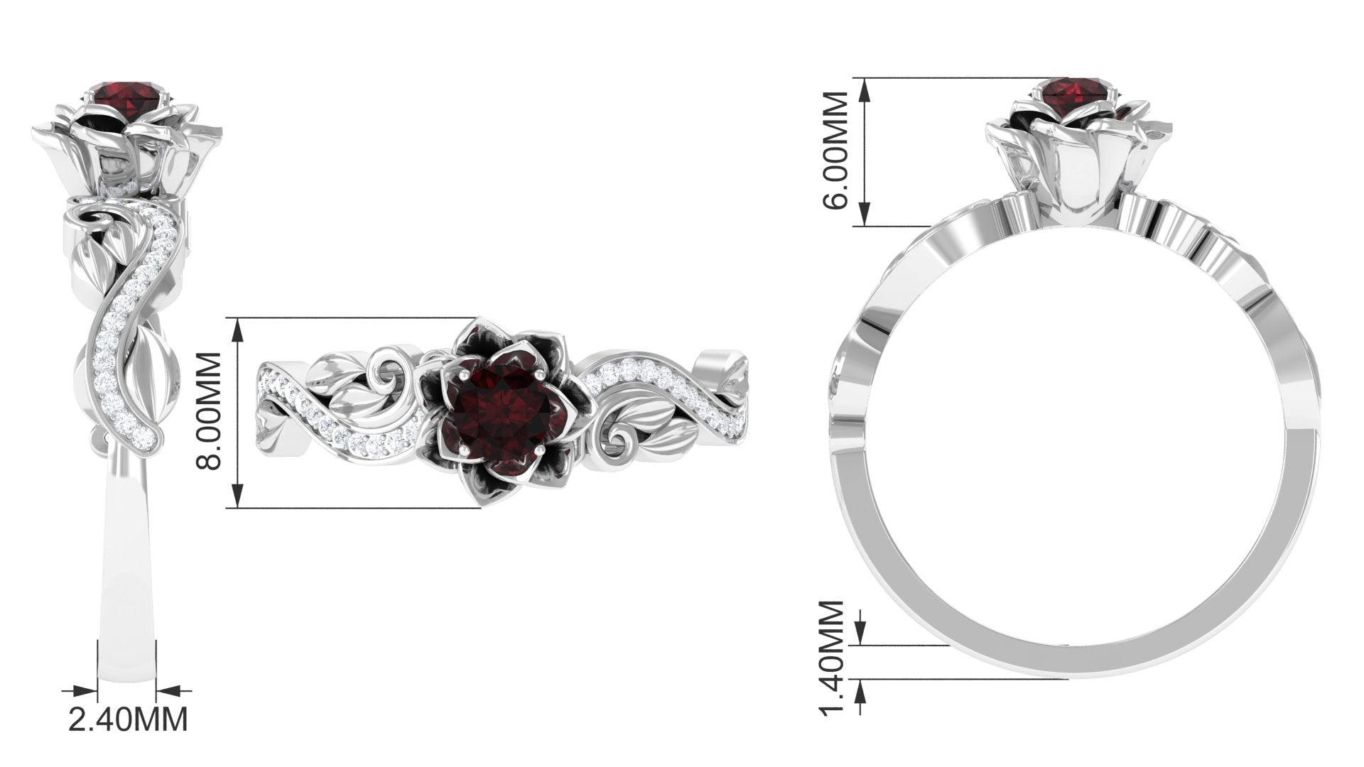 Flower Inspired Garnet and Diamond Engagement Ring Garnet - ( AAA ) - Quality - Rosec Jewels