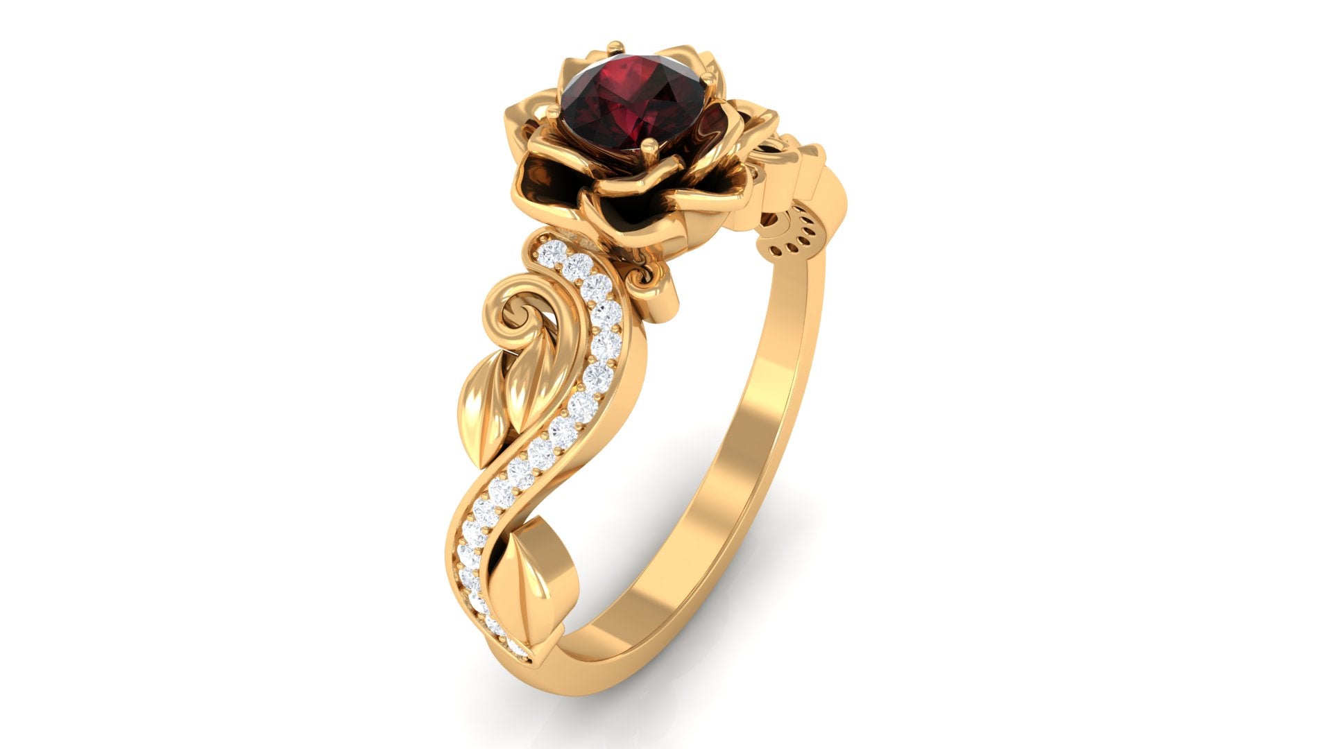 Flower Inspired Garnet and Diamond Engagement Ring Garnet - ( AAA ) - Quality - Rosec Jewels