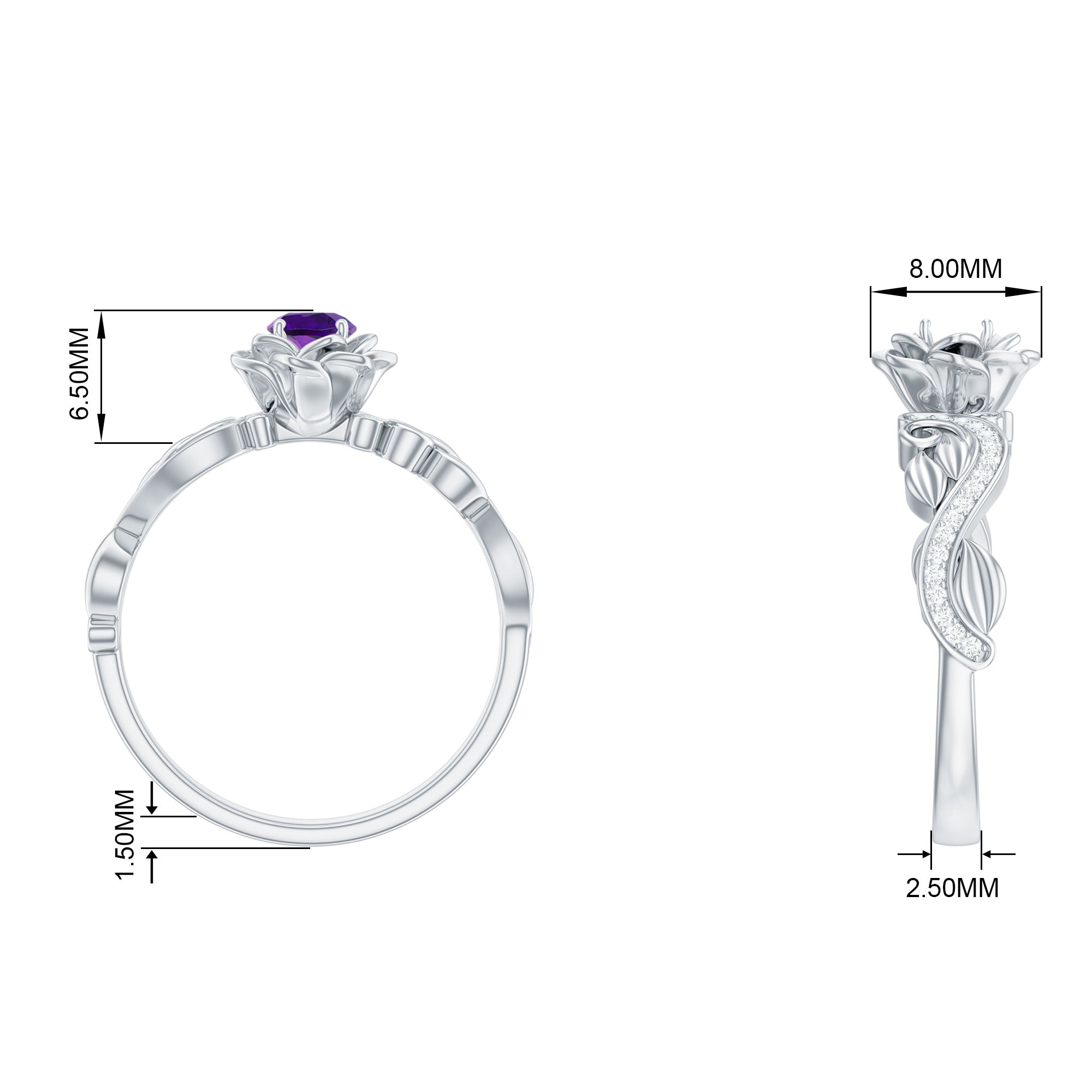 1/2 CT Floral Inspired Amethyst and Diamond Engagement Ring Amethyst - ( AAA ) - Quality - Rosec Jewels