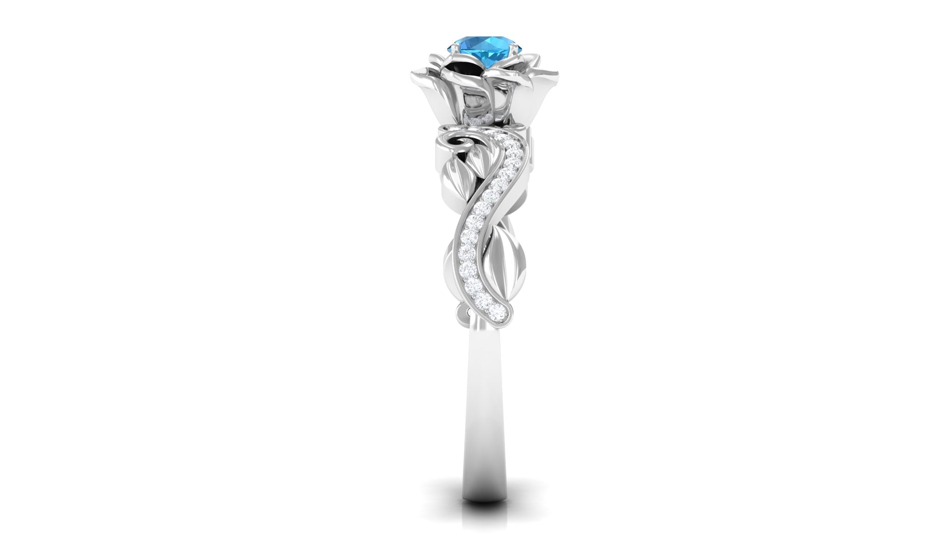 1/2 CT Floral Inspired Swiss Blue Topaz and Diamond Engagement Ring Swiss Blue Topaz - ( AAA ) - Quality - Rosec Jewels