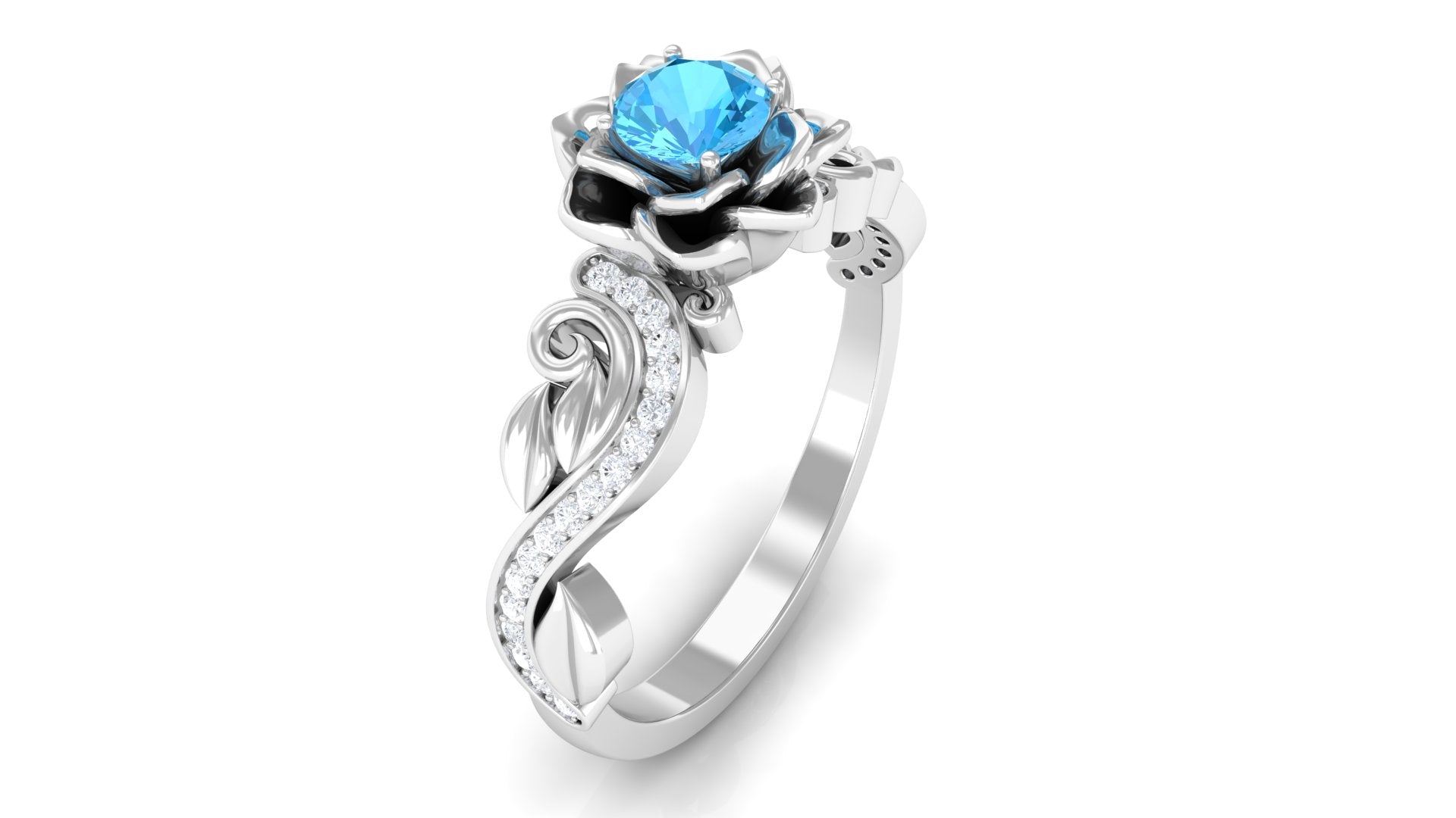 1/2 CT Floral Inspired Swiss Blue Topaz and Diamond Engagement Ring Swiss Blue Topaz - ( AAA ) - Quality - Rosec Jewels