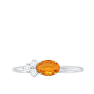 3/4 CT Oval Cut Orange Sapphire Promise Ring with Diamond Trio Orange Sapphire - ( AAA ) - Quality - Rosec Jewels