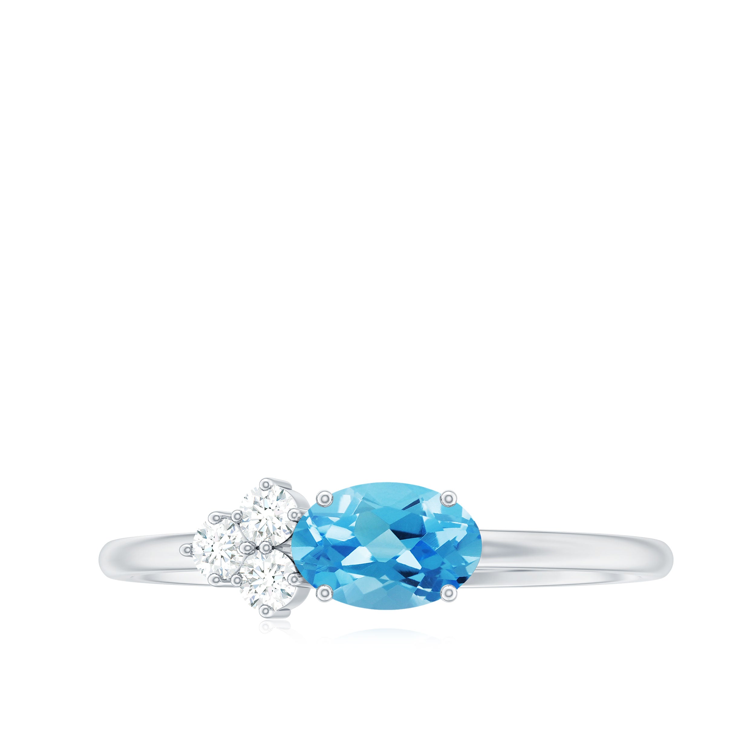 Oval Cut Swiss Blue Topaz Promise Ring with Diamond Trio Swiss Blue Topaz - ( AAA ) - Quality - Rosec Jewels