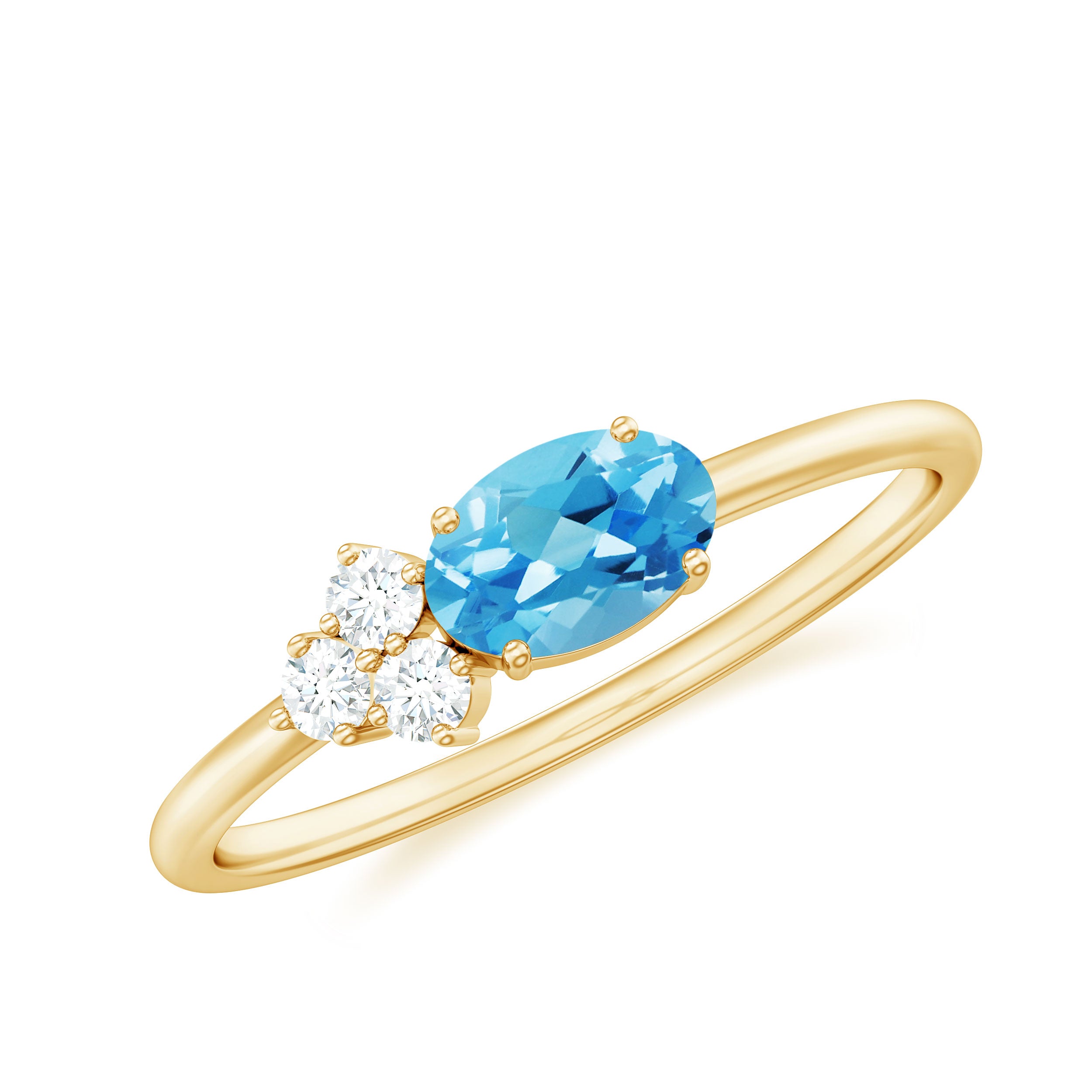 Oval Cut Swiss Blue Topaz Promise Ring with Diamond Trio Swiss Blue Topaz - ( AAA ) - Quality - Rosec Jewels