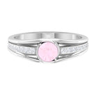 3/4 CT Round Shape Rose Quartz Solitaire Ring with Diamond Side Stones Rose Quartz - ( AAA ) - Quality - Rosec Jewels