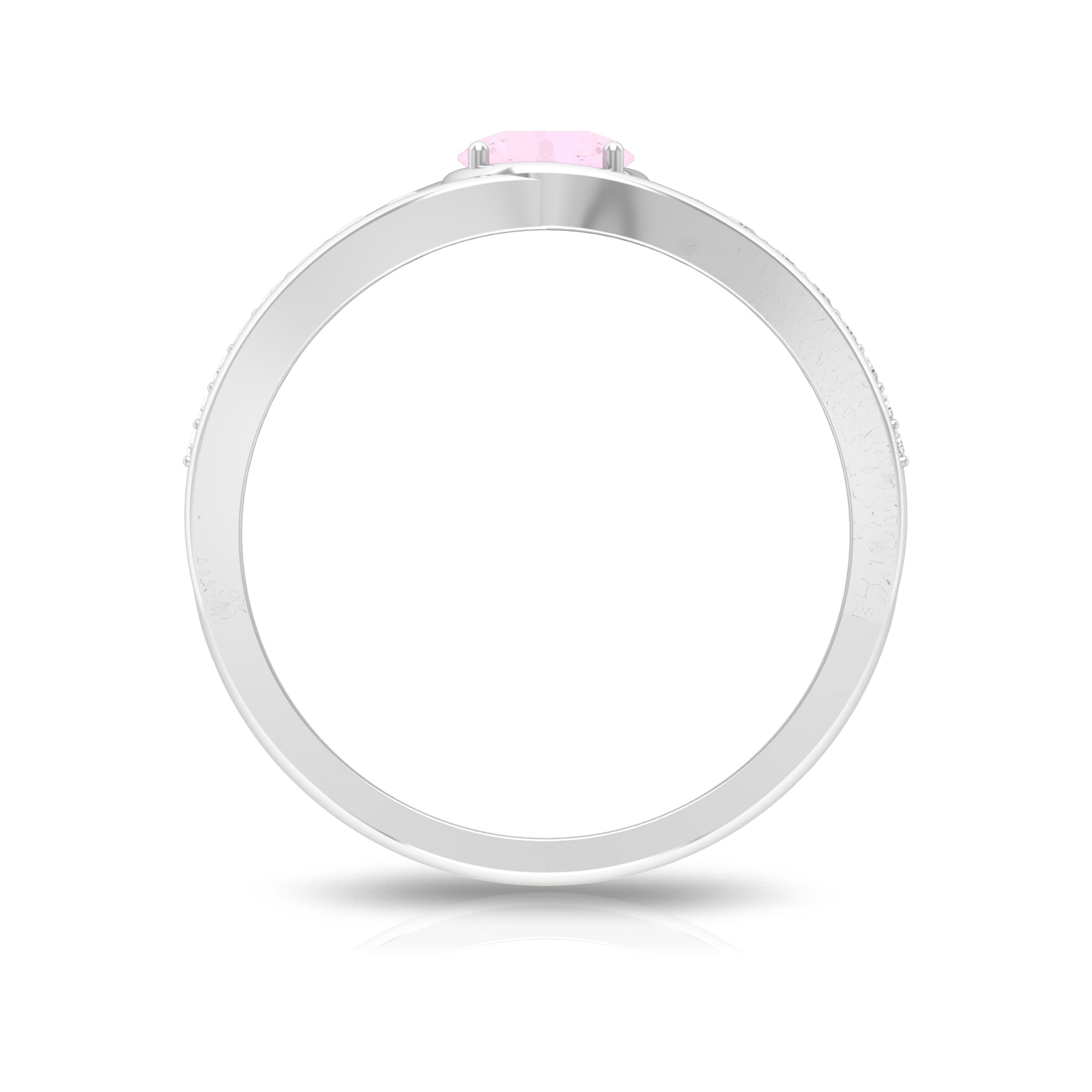 3/4 CT Round Shape Rose Quartz Solitaire Ring with Diamond Side Stones Rose Quartz - ( AAA ) - Quality - Rosec Jewels