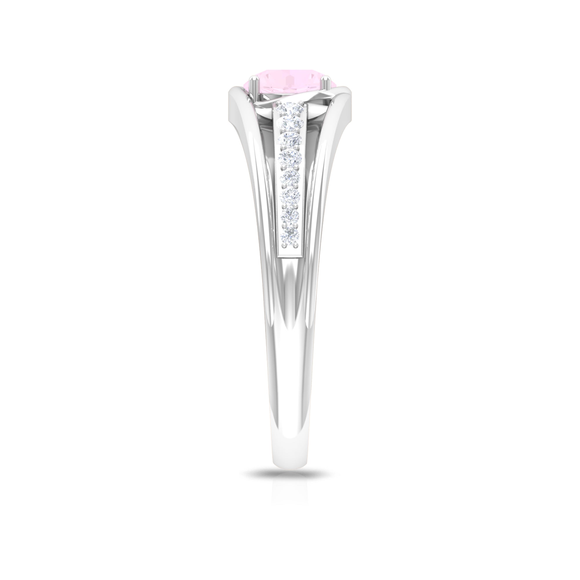 3/4 CT Round Shape Rose Quartz Solitaire Ring with Diamond Side Stones Rose Quartz - ( AAA ) - Quality - Rosec Jewels