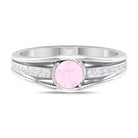 3/4 CT Round Shape Rose Quartz Solitaire Ring with Diamond Side Stones Rose Quartz - ( AAA ) - Quality - Rosec Jewels