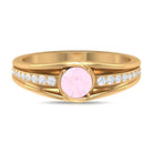 3/4 CT Round Shape Rose Quartz Solitaire Ring with Diamond Side Stones Rose Quartz - ( AAA ) - Quality - Rosec Jewels