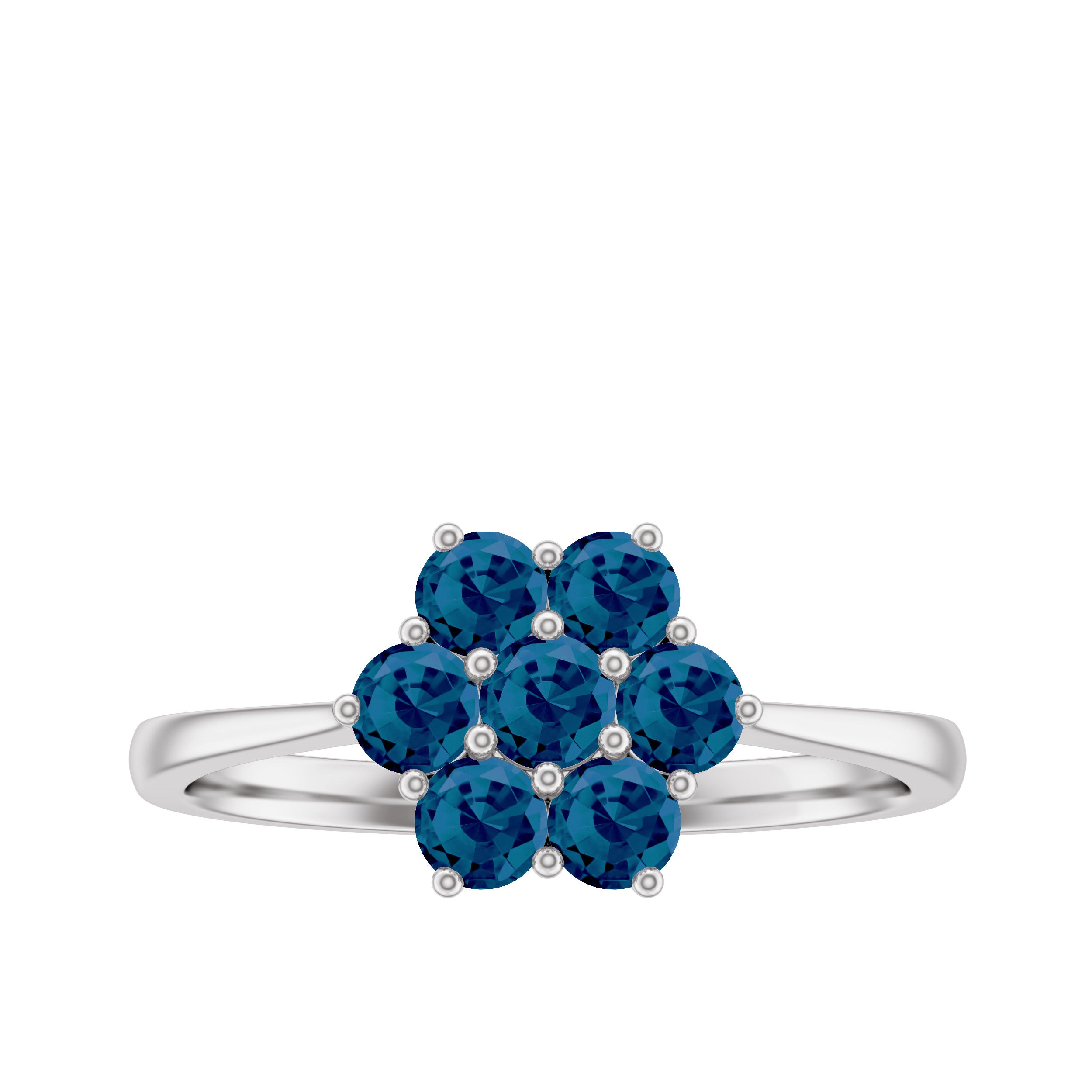 1.25 CT Round Shape London Blue Topaz Cluster Flower Ring London Blue Topaz - ( AAA ) - Quality - Rosec Jewels