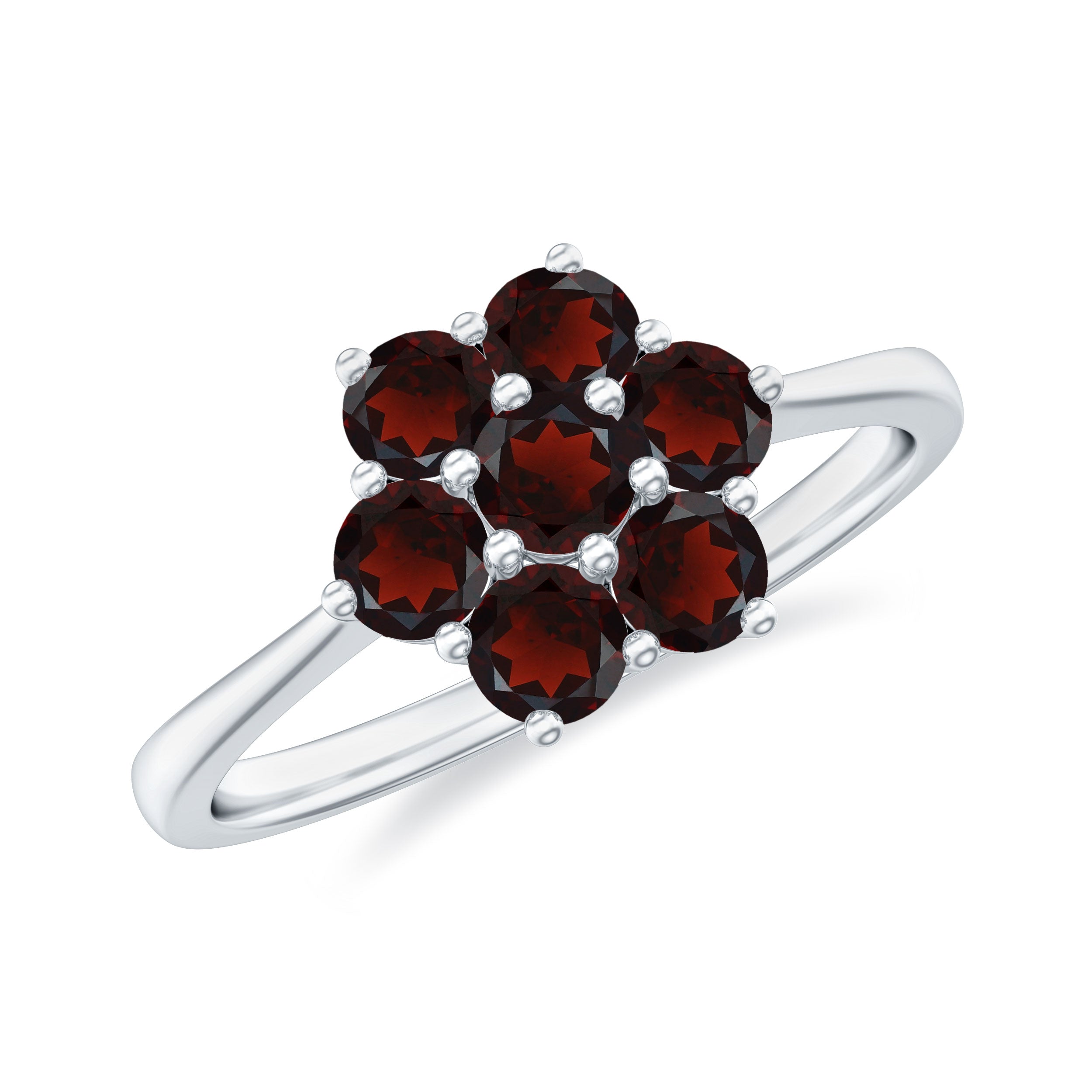 1 CT Round Shape Garnet Cluster Flower Ring Garnet - ( AAA ) - Quality - Rosec Jewels