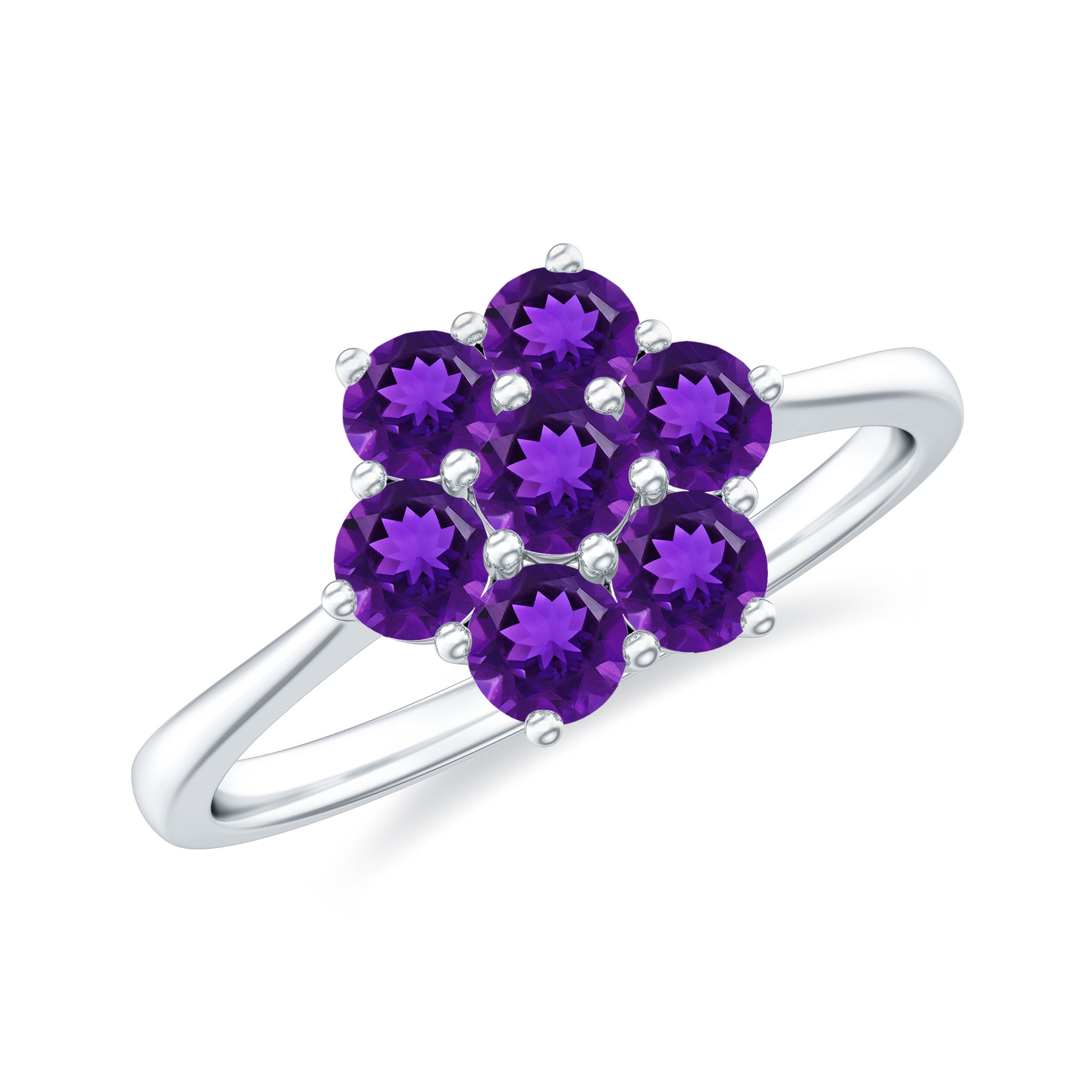 3/4 CT Round Shape Amethyst Cluster Flower Ring Amethyst - ( AAA ) - Quality - Rosec Jewels