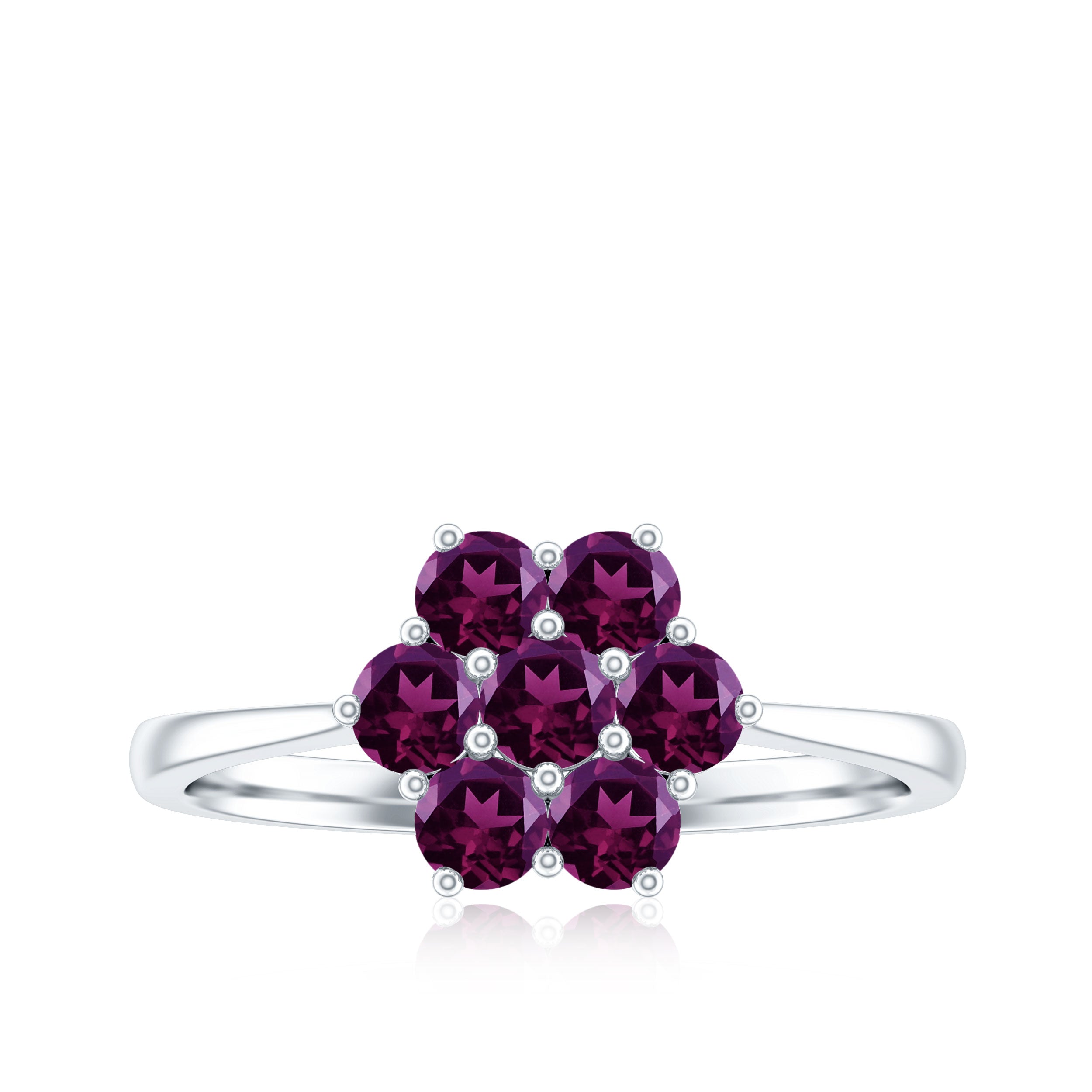 1 CT Round Shape Rhodolite Cluster Flower Ring Rhodolite - ( AAA ) - Quality - Rosec Jewels